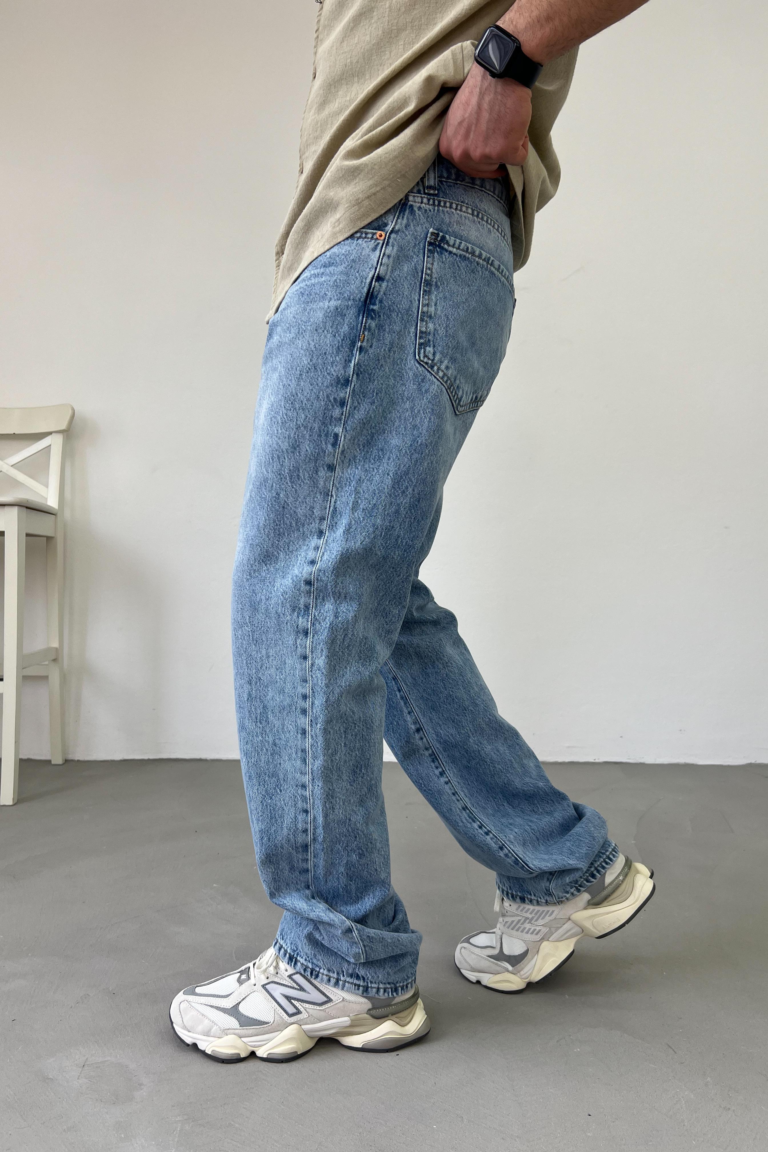 Taşlamalı Mavi Baggy Pantolon 16713-STD