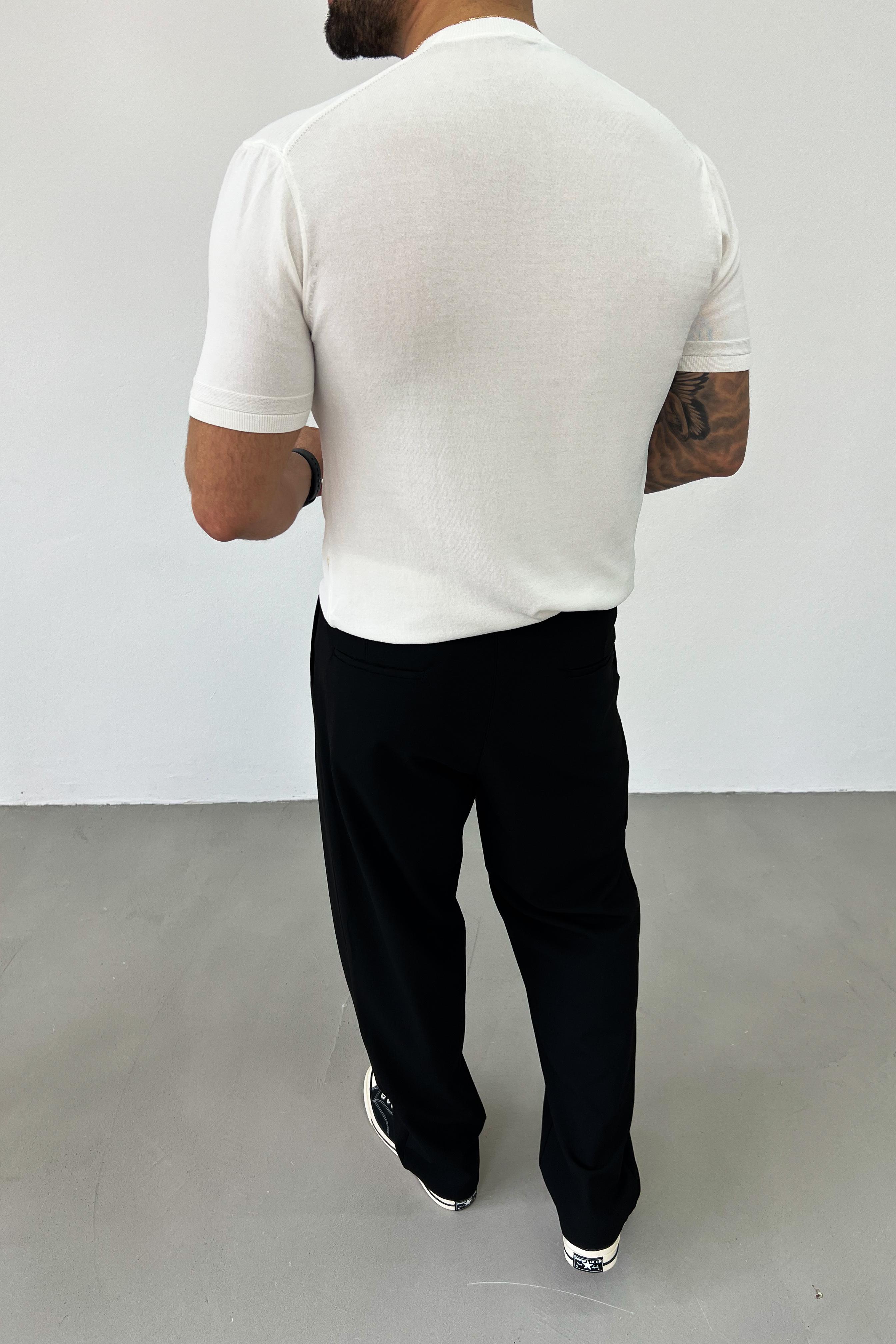 Örgü Desenli Bisiklet Yaka Triko Tshirt 6003