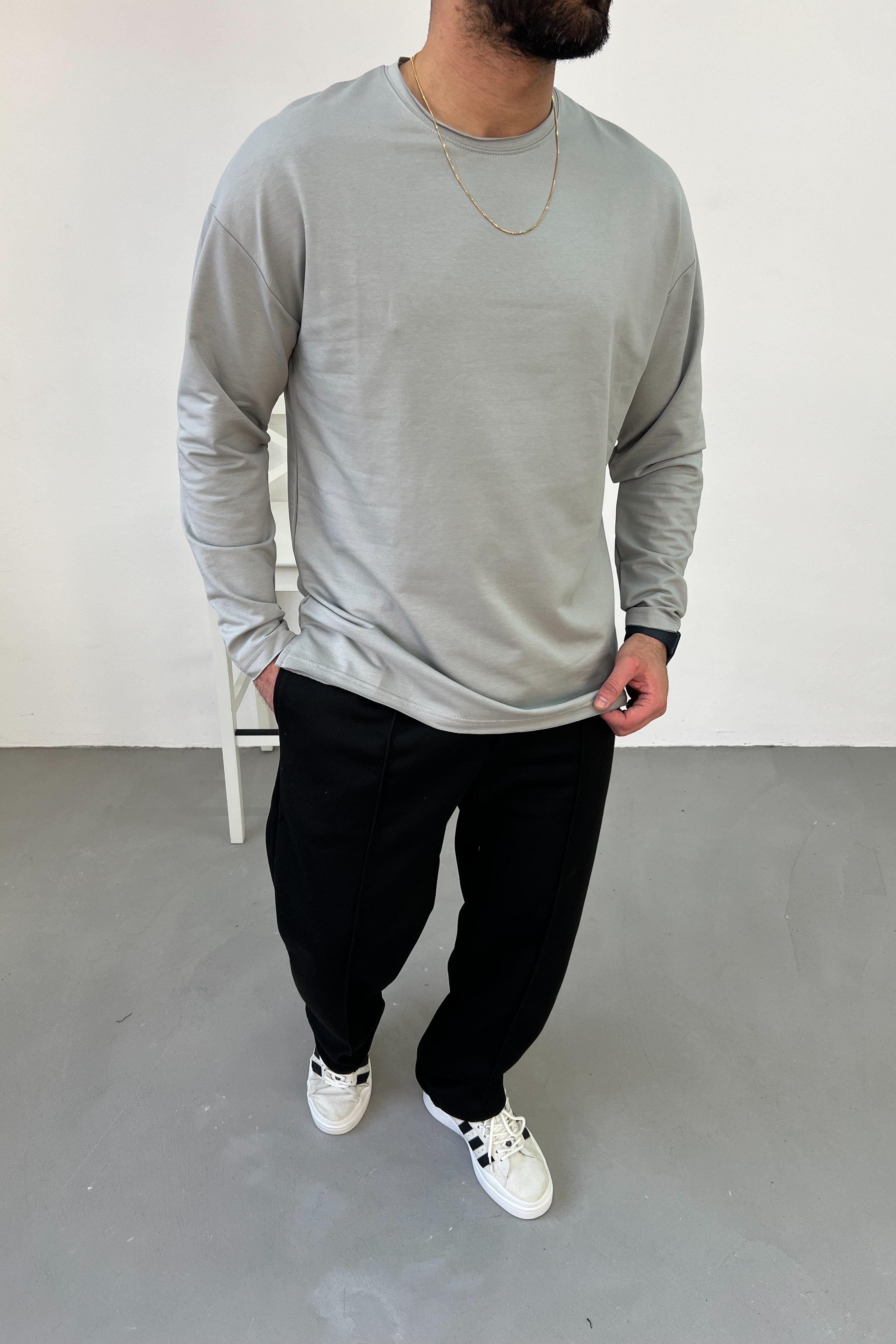 2 İplik Gri Oversize Basic Sweatshirt 0595