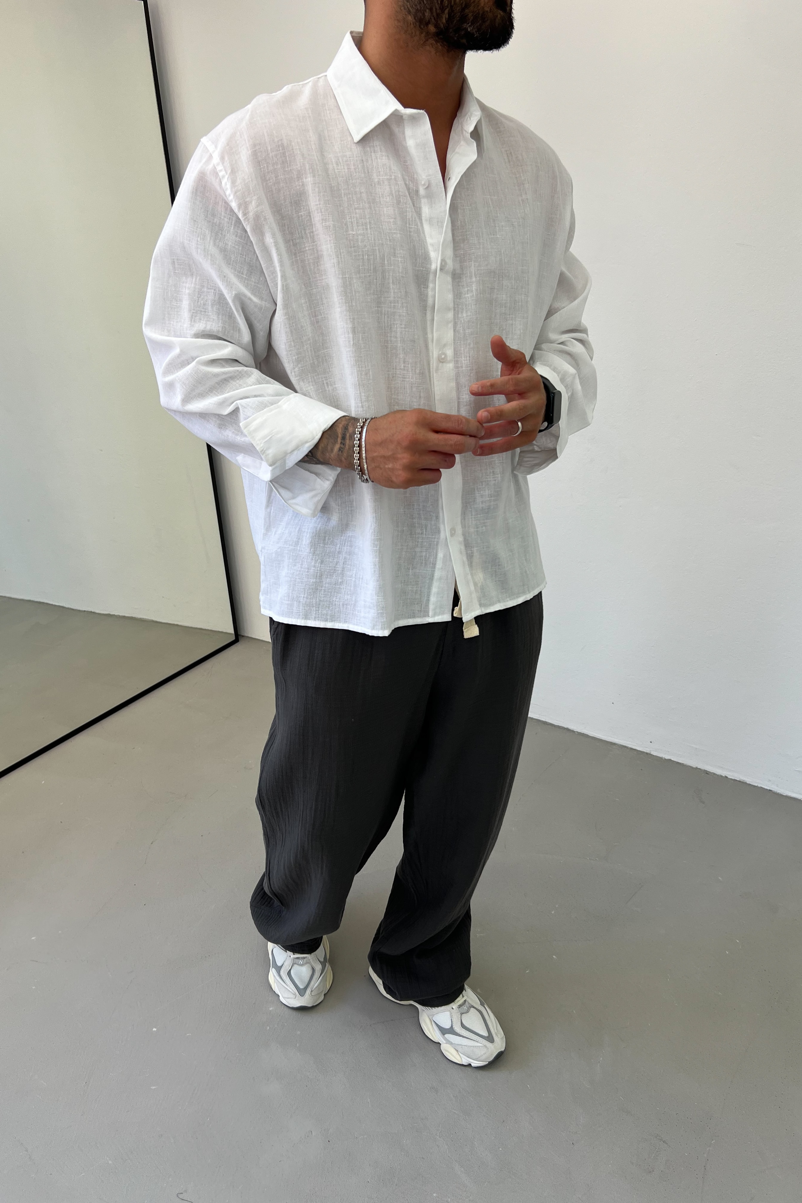 Oversize Basic Keten Gömlek E40-11