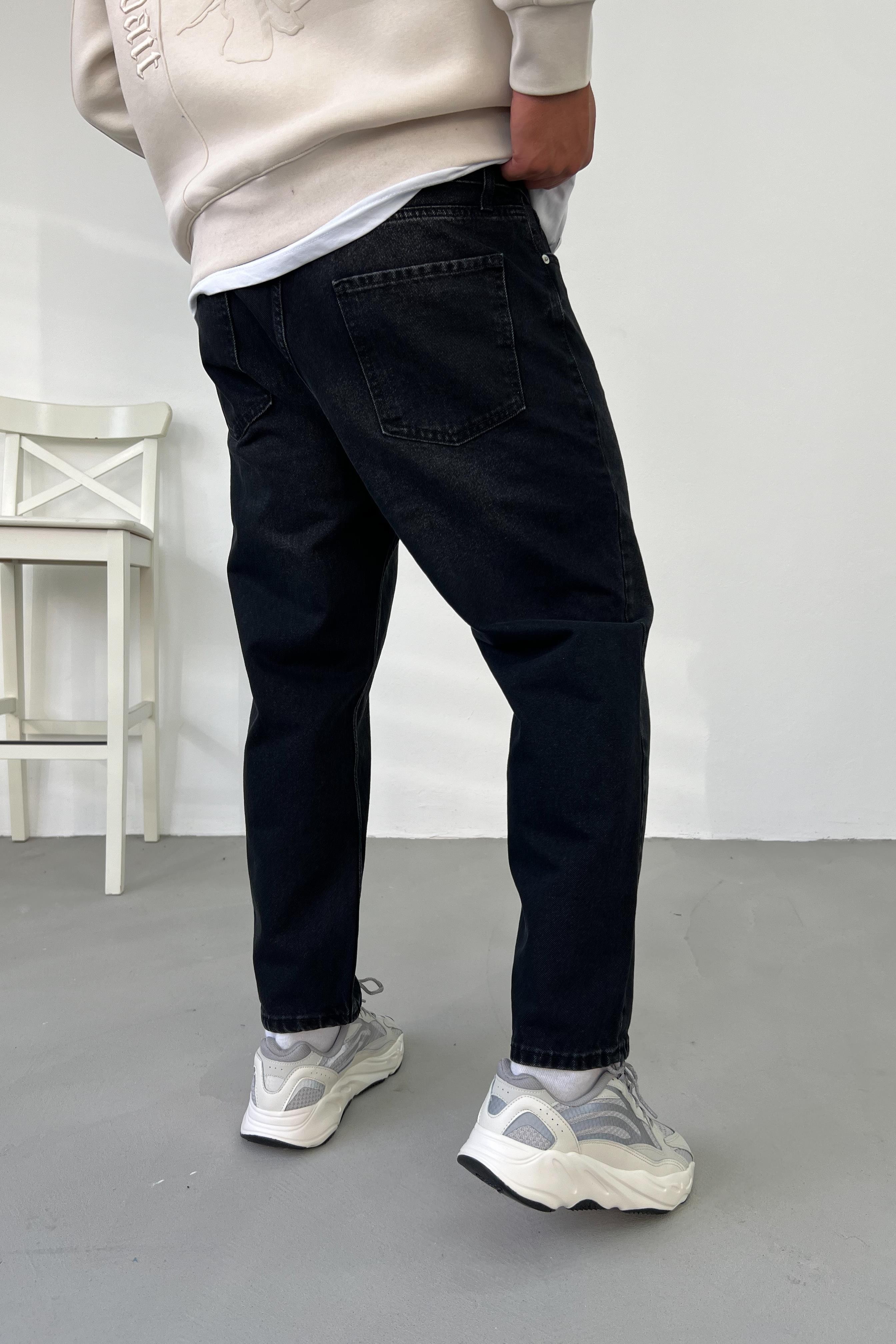 Taşlamalı Siyah Boyfriend Pantolon 2782
