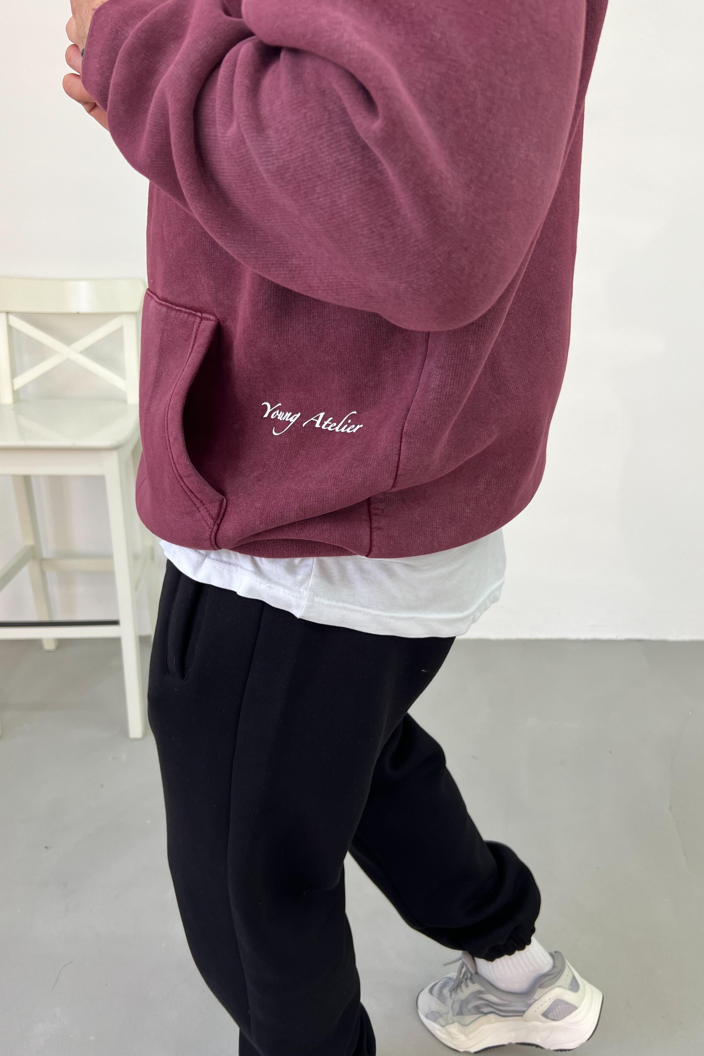 Young Atelier Baskılı Yıkamalı Oversize Bordo Sweatshirt 42