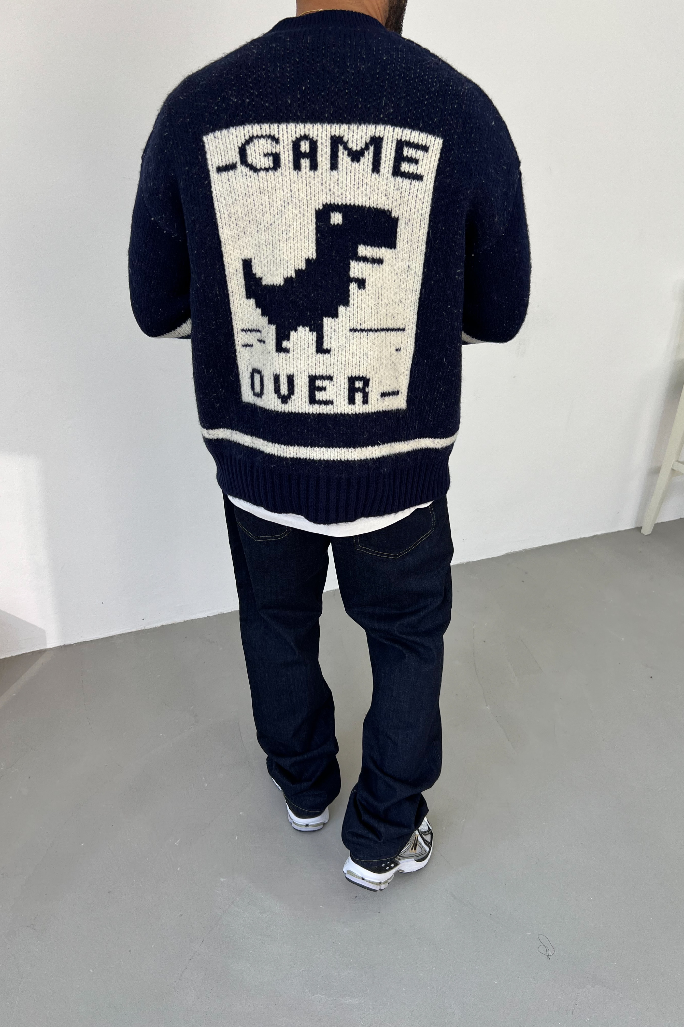 Game Over Baskılı Oversize Kazak 3316 - Lacivert