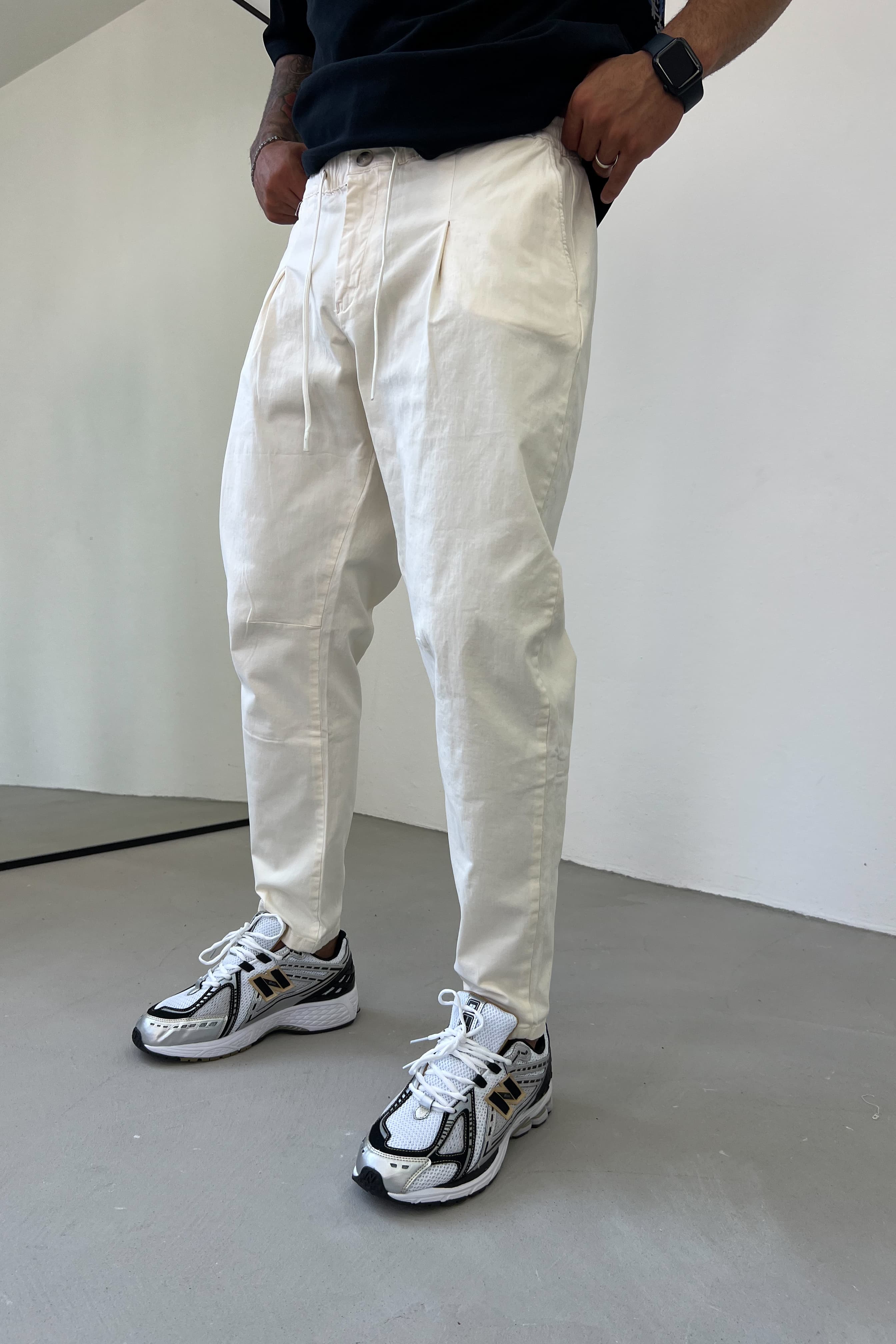 Beli Lastikli İpli Gabardin Krem Pantolon 2344