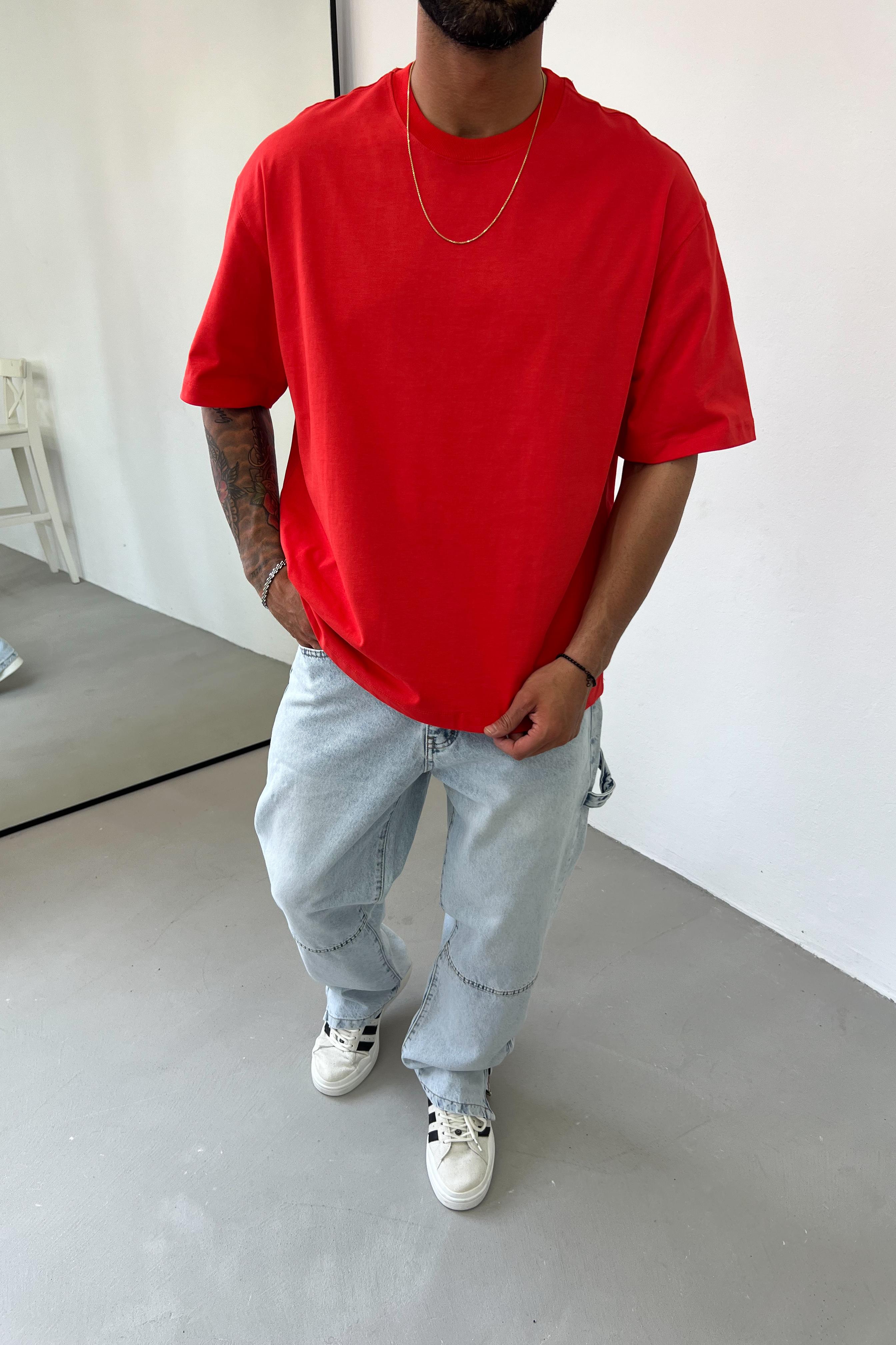 Oversize Basic Kalın Tshirt 1010 - Kırmızı