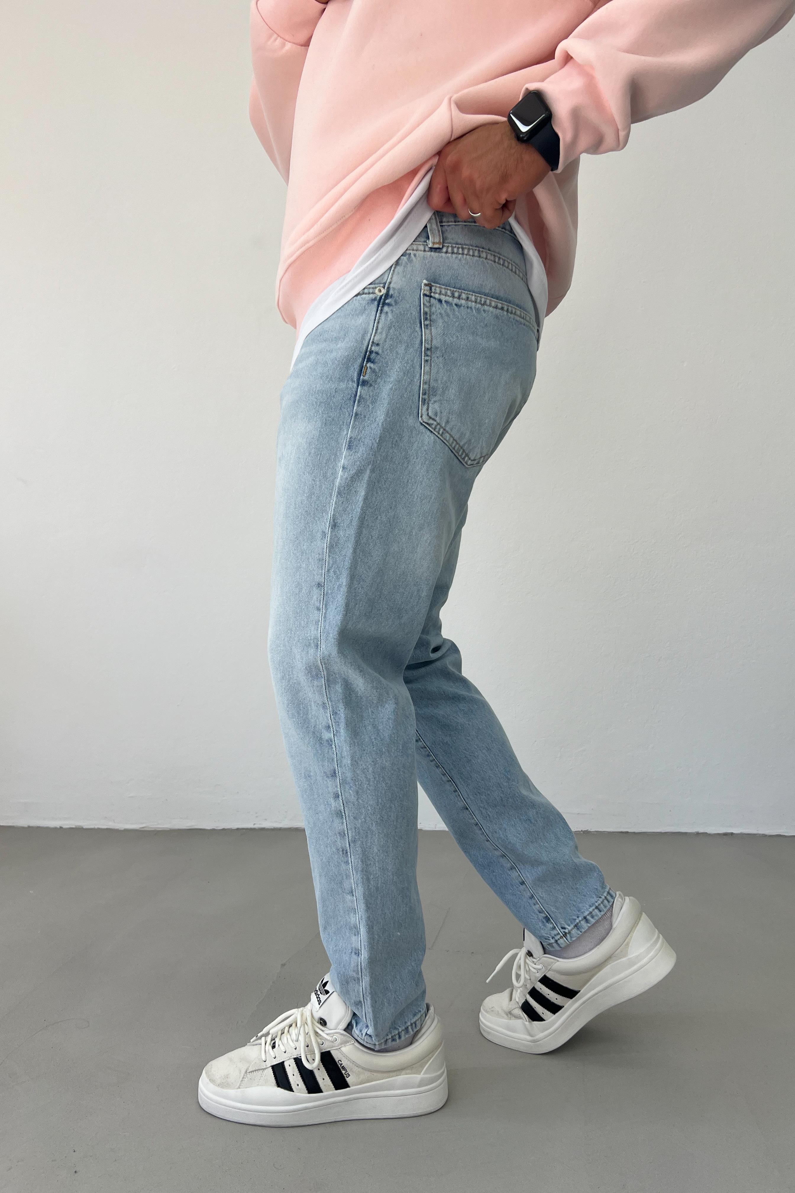Taşlamalı Buz Mavi Boyfriend Pantolon 16432-4