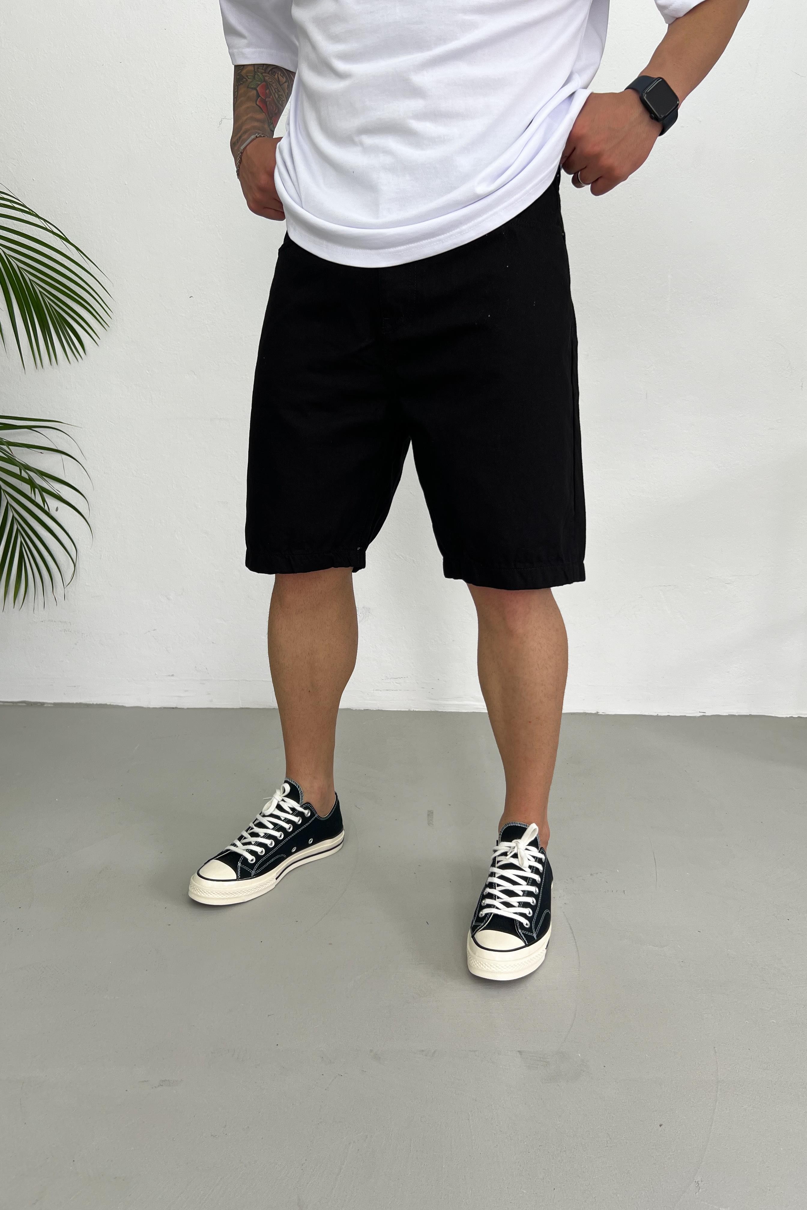 Relaxed Fit Siyah Kot Şort 328
