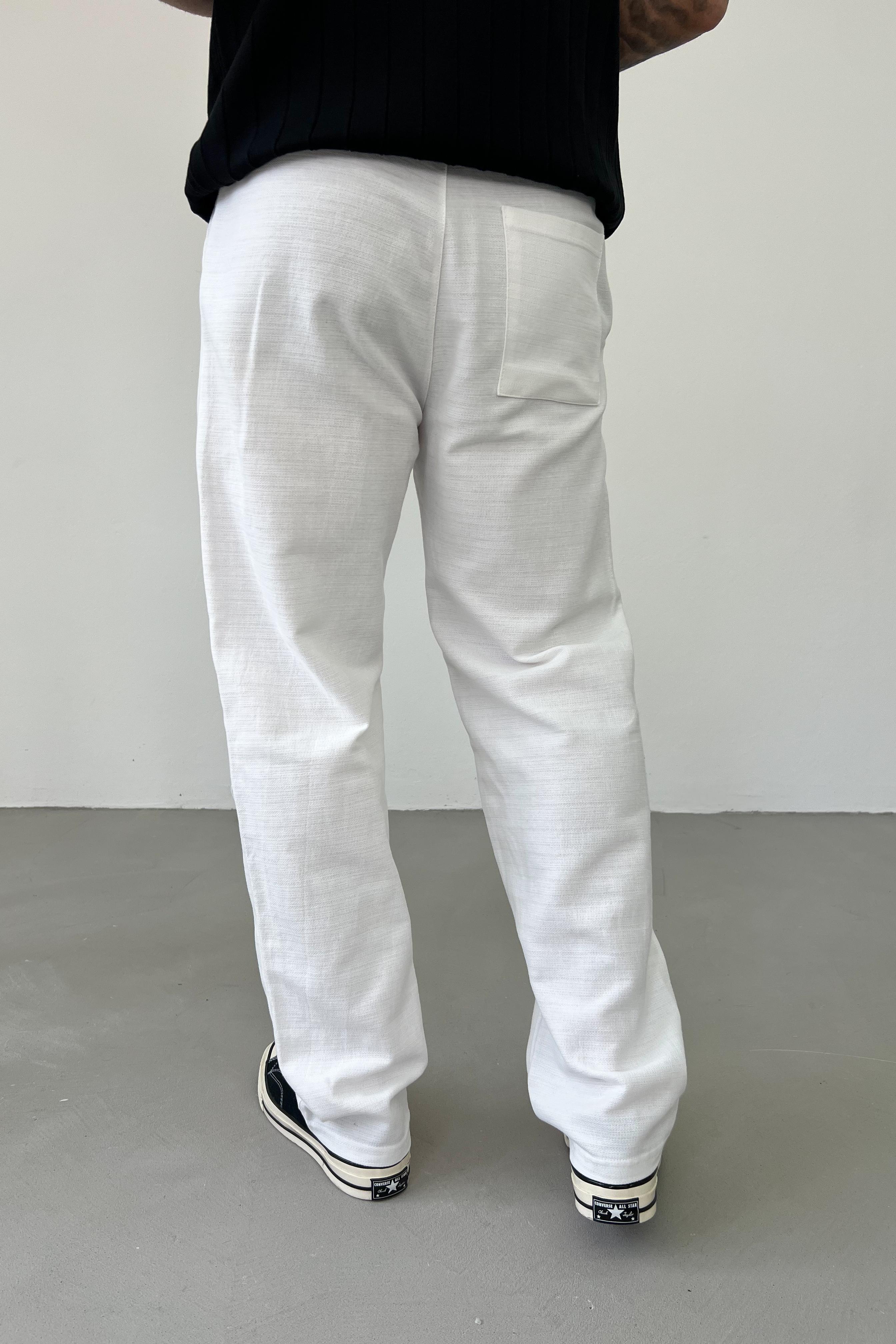 Pileli Keten Baggy Pantolon 0011 - Beyaz