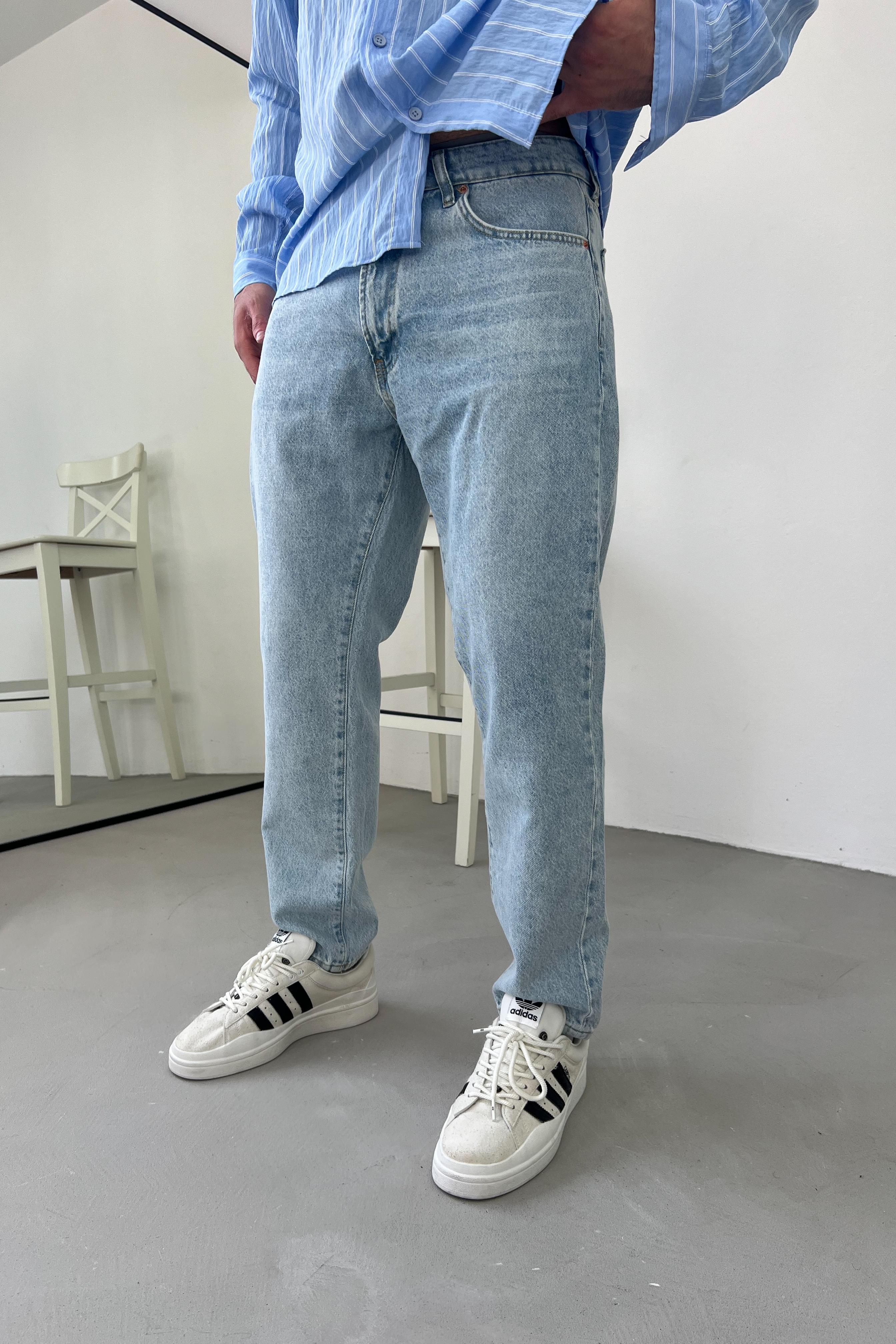 Taşlamalı Buz Mavi Boyfriend Pantolon 16717-STD