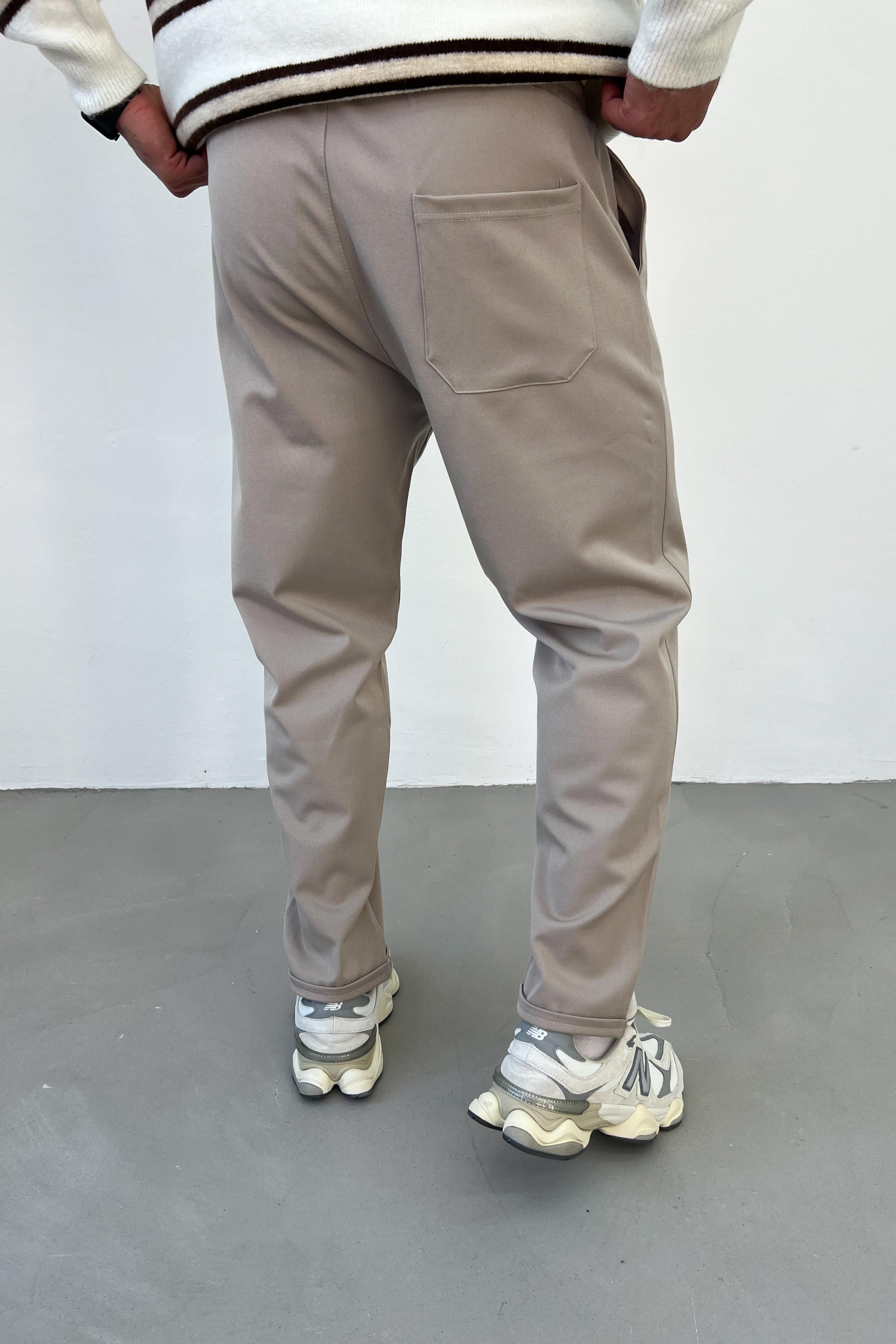 Pileli Duble Paça Bej Jogger Pantolon 09