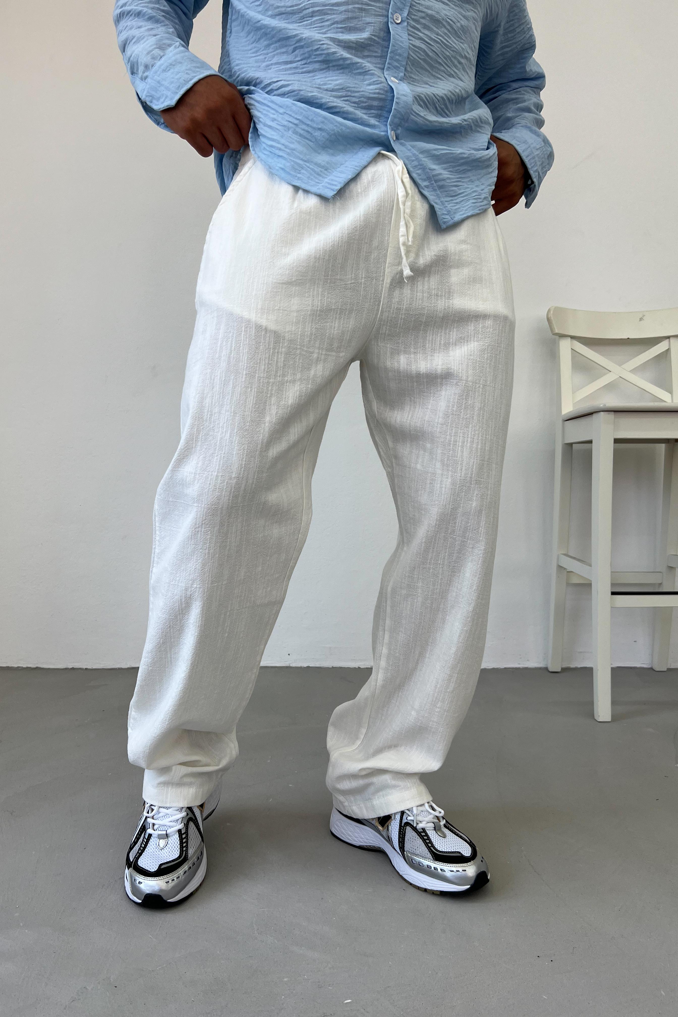 Flam Keten Baggy Pantolon 1031 - Beyaz