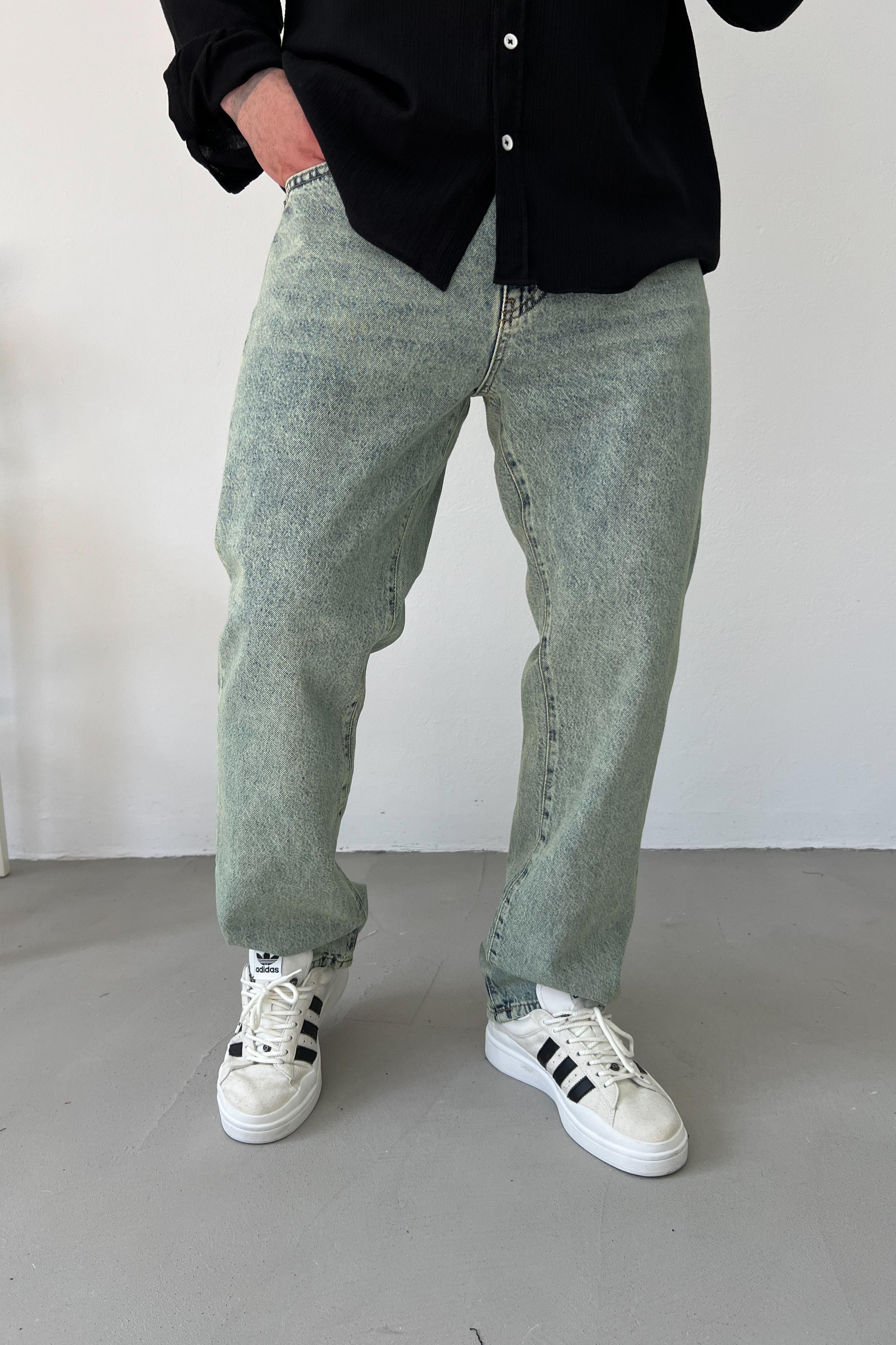Yıkamalı Mavi Baggy Pantolon 16570-2