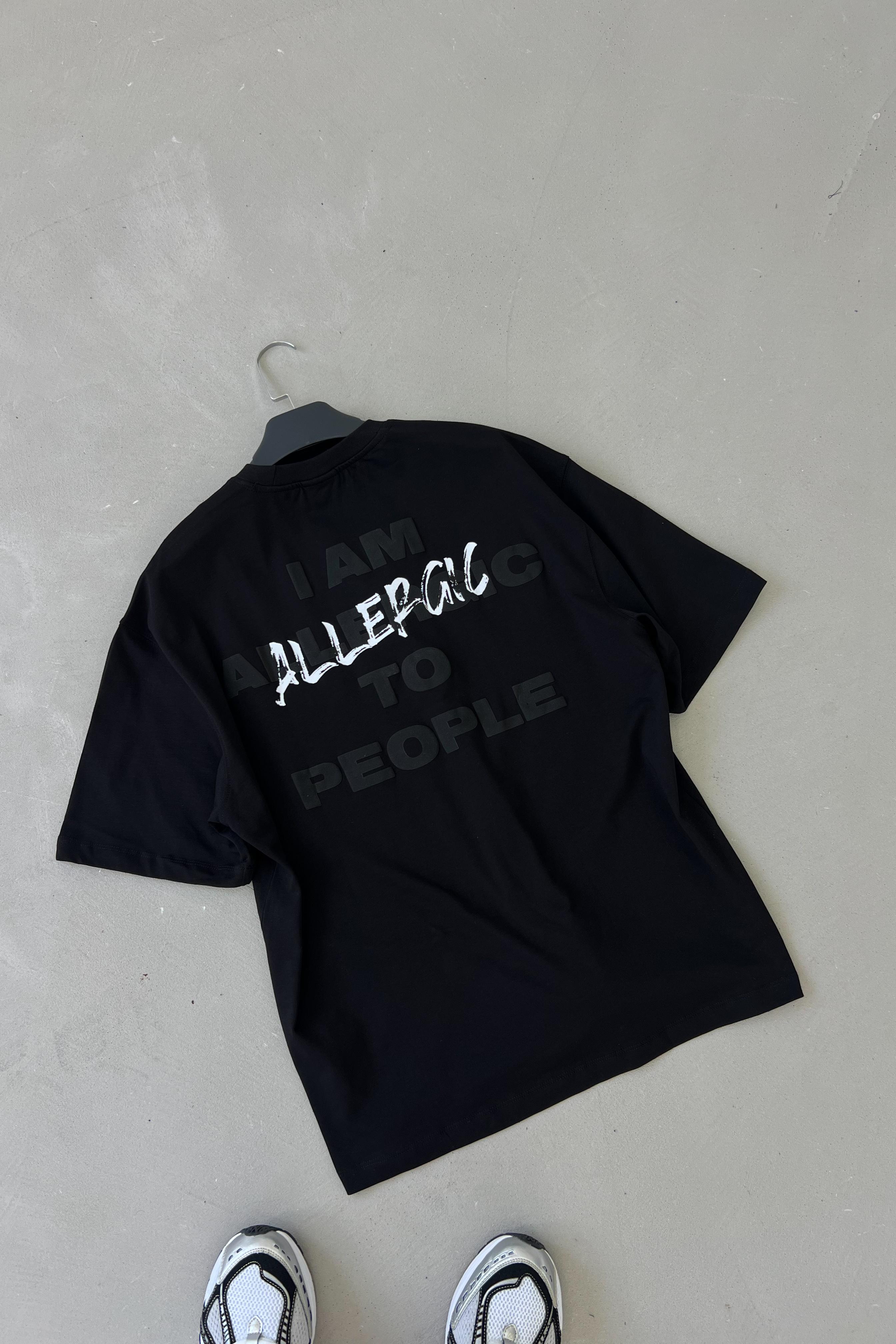 Allergeic Baskılı Oversize Tshirt 1201 - Siyah