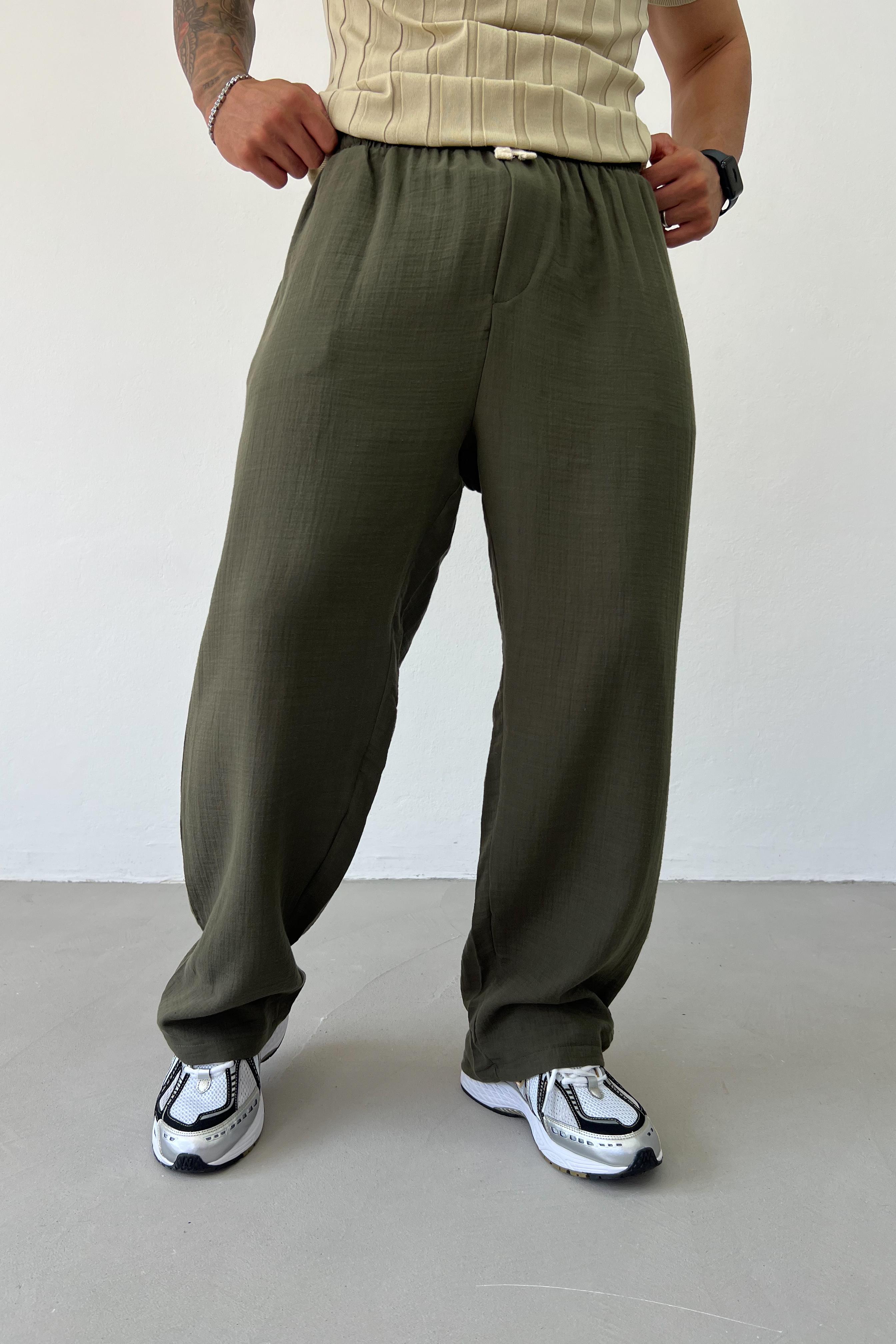 Müslin Kumaş Baggy Pantolon 40-25 - Haki
