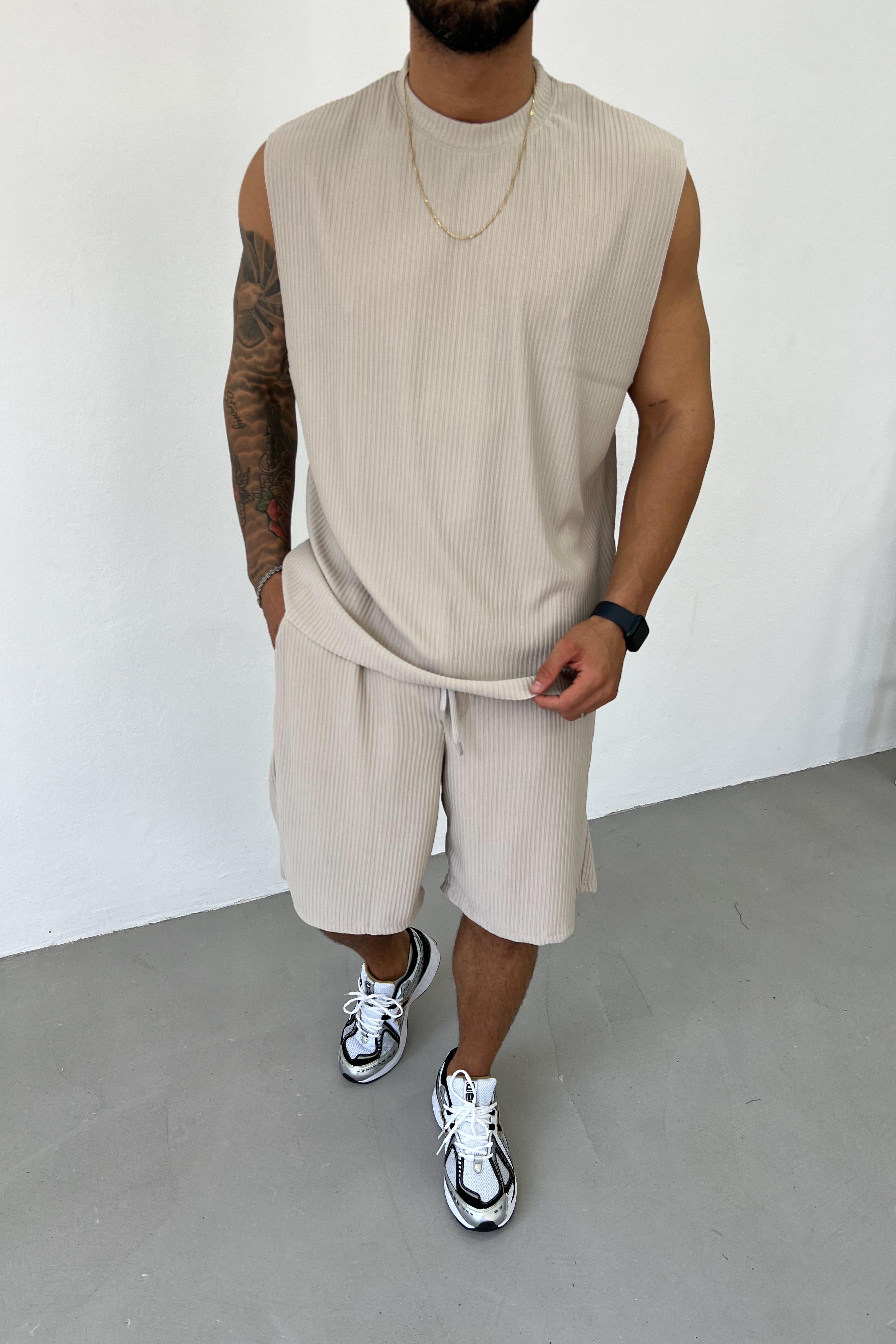Oversize Kolsuz Fitilli Tshirt 1126 - Bej