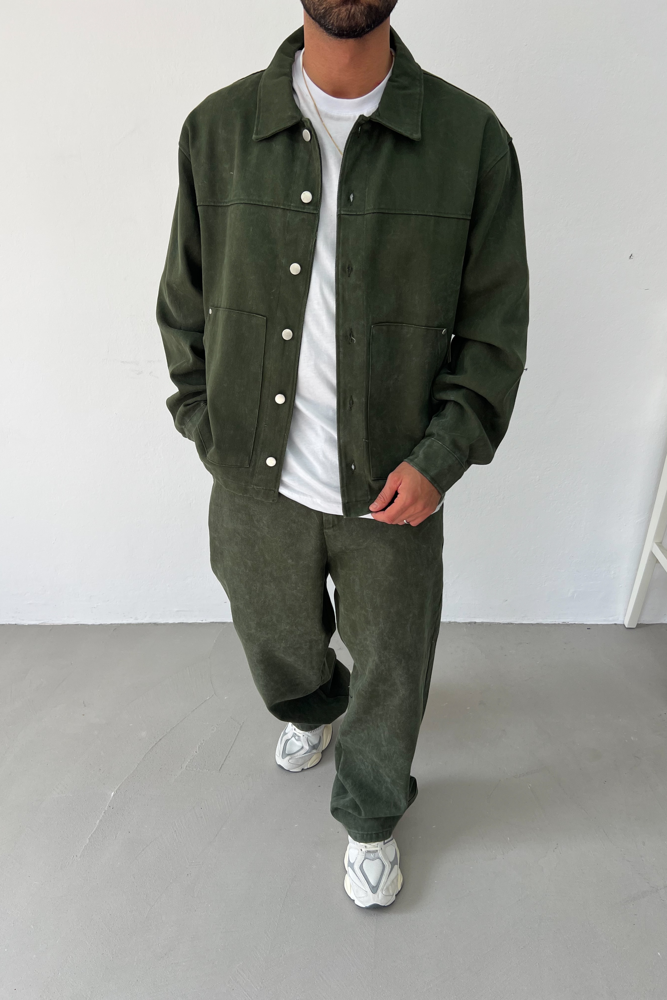 Yıkamalı Basic Oversize Kot Takım 90-04 - Haki
