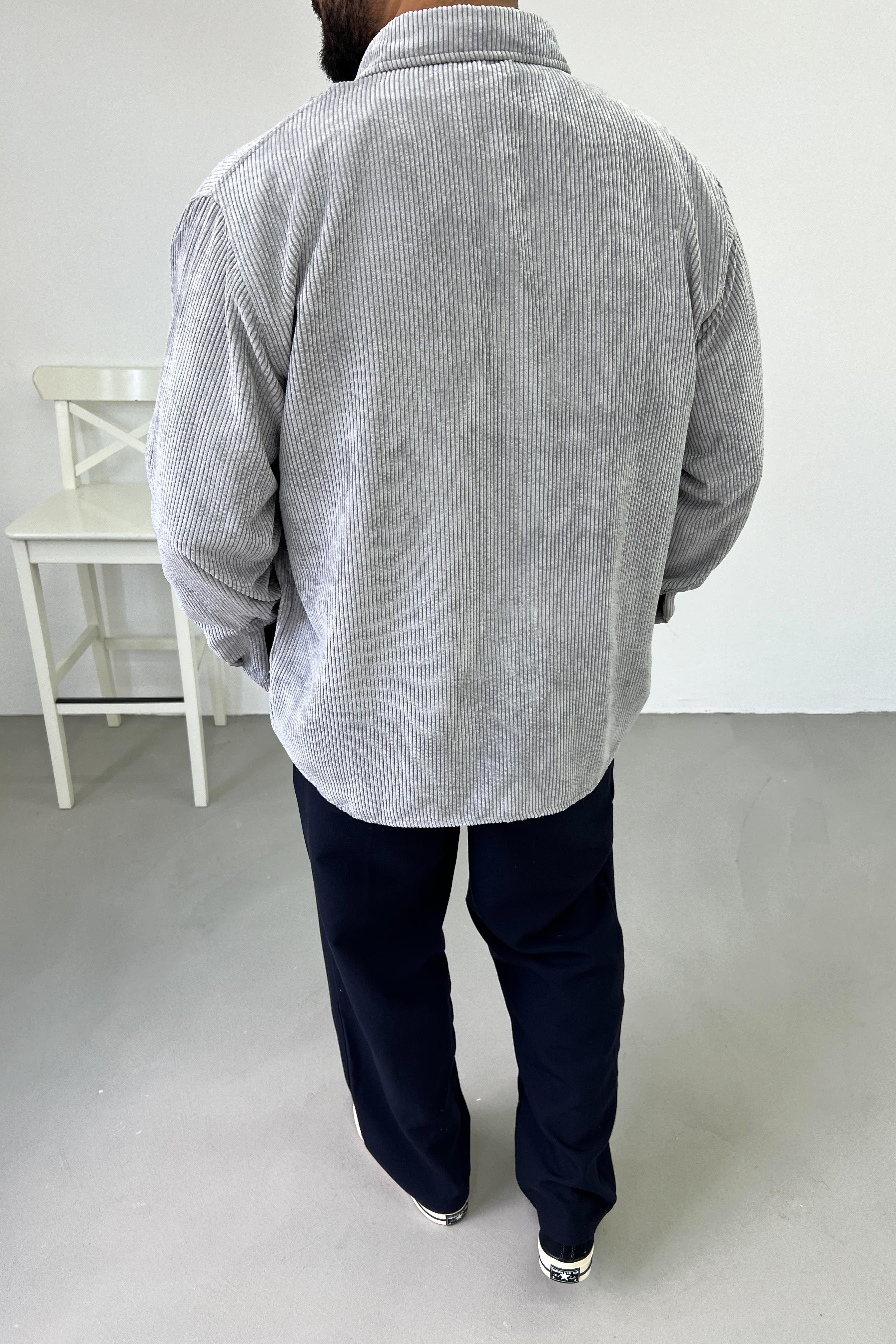 Oversize Gri Kadife Gömlek 1625