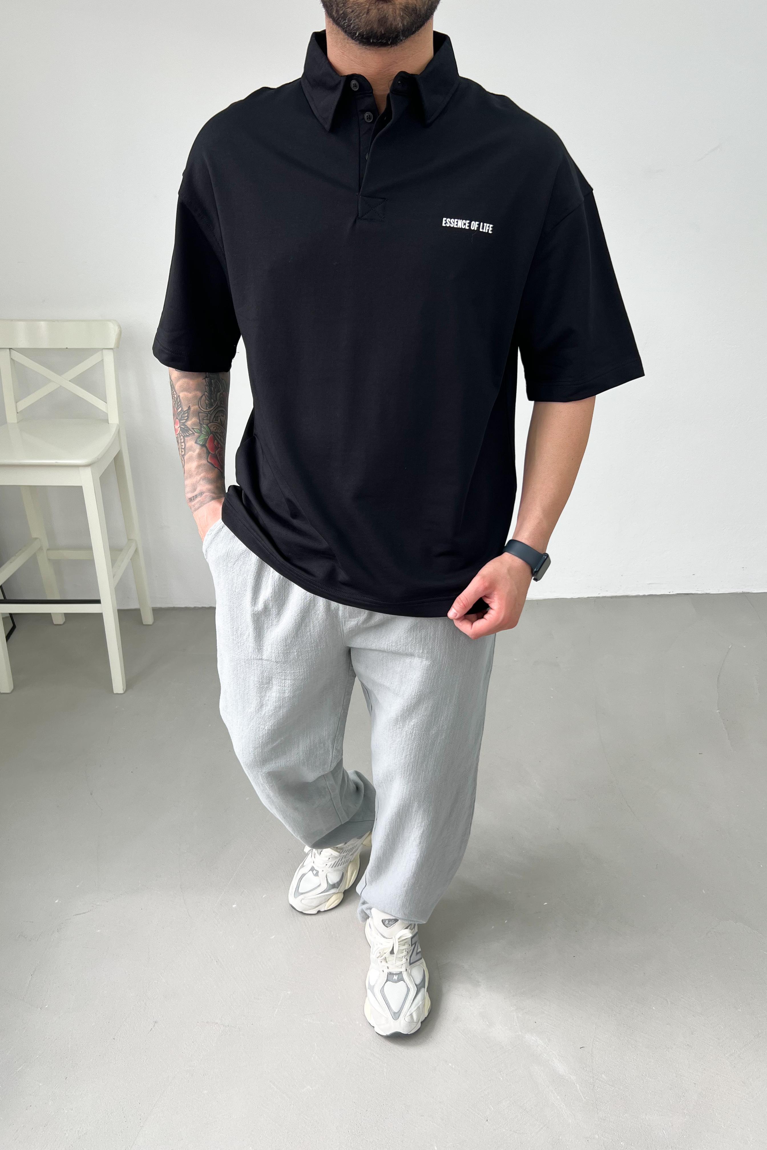 Göğüs Yazı Detaylı Polo Yaka Oversize Tshirt E71-25