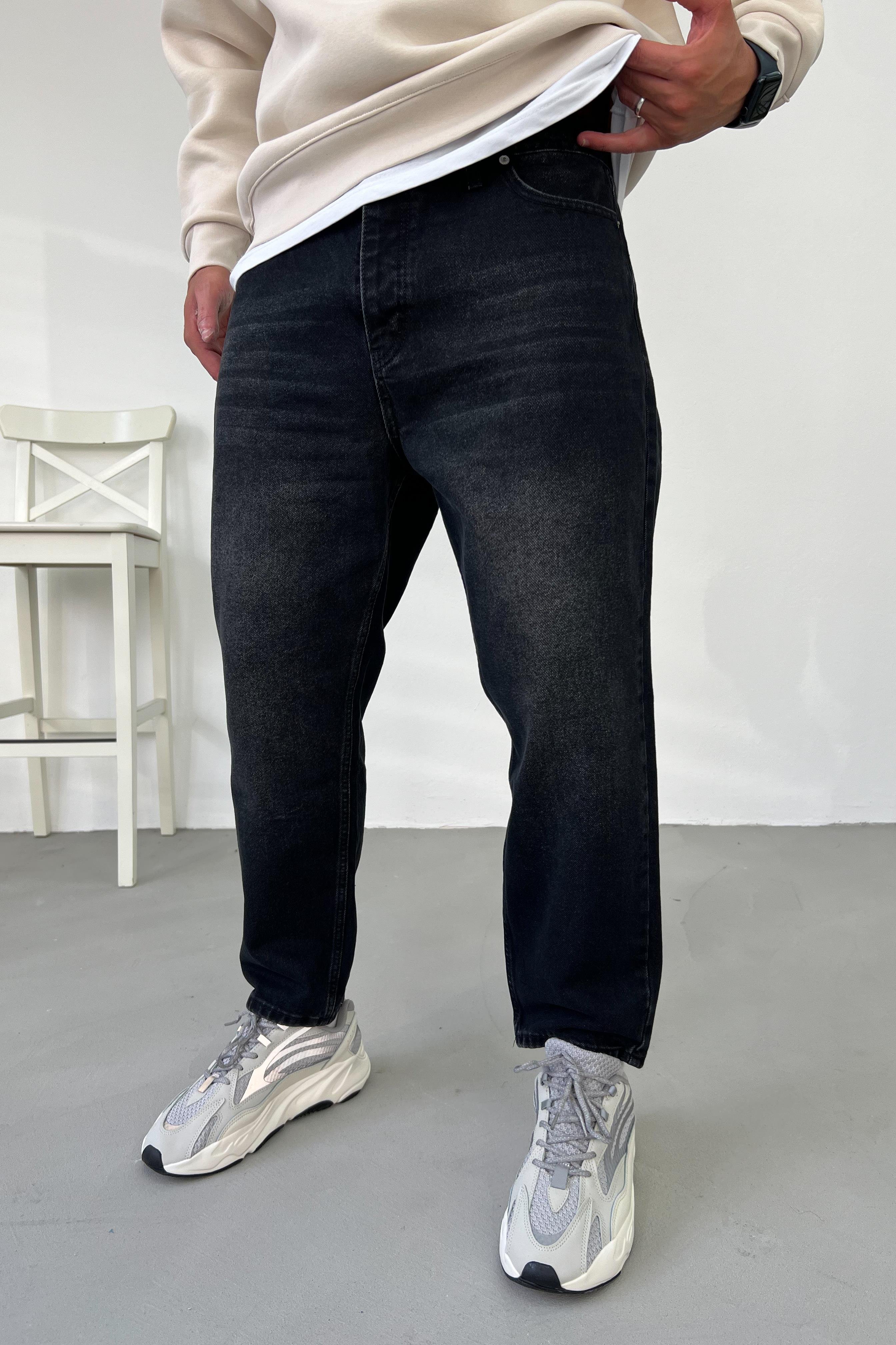 Taşlamalı Siyah Boyfriend Pantolon 2782