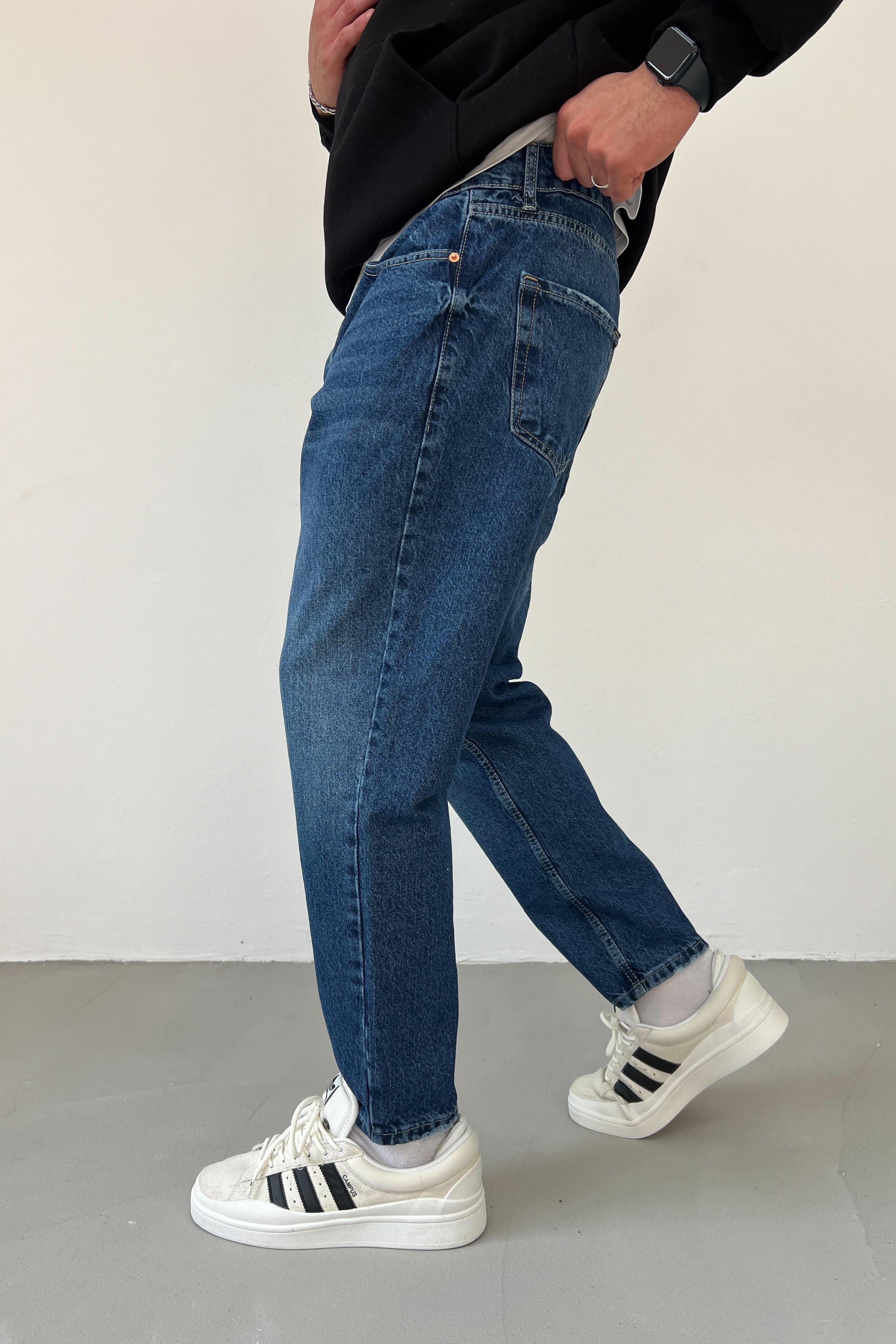 Taşlamalı Koyu Mavi Boyfriend Pantolon 2796-1