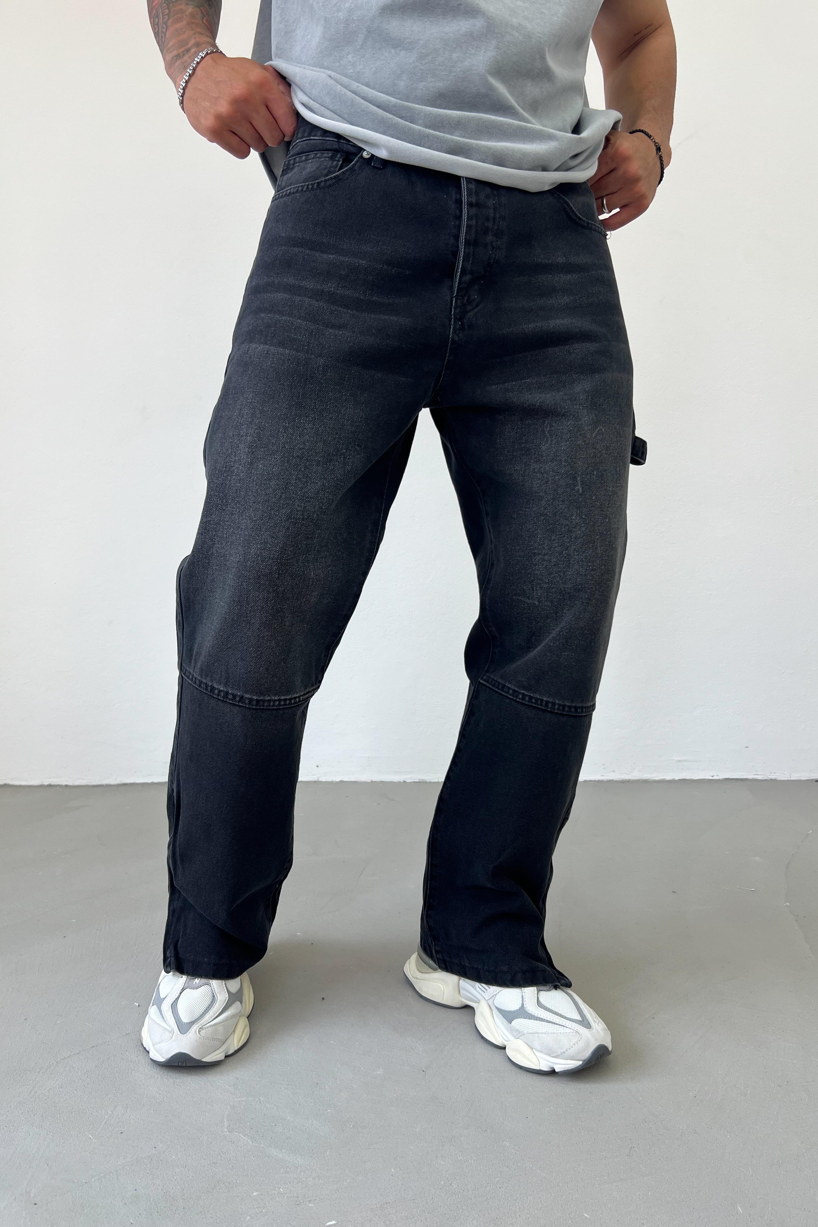 Paçası Fermuarlı Füme Baggy Pantolon 2884-1