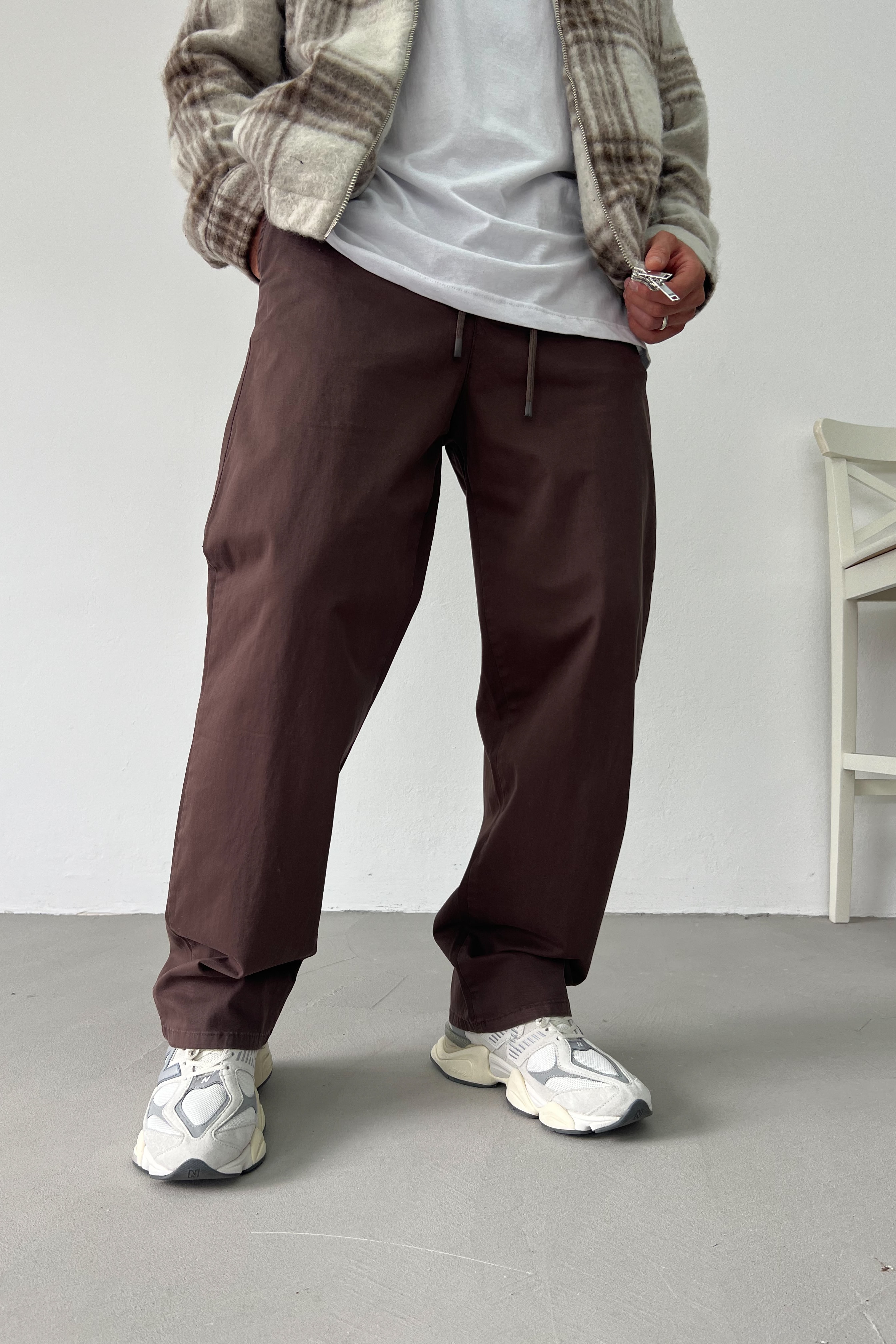 Beli İp Detaylı Gabardin Baggy Pantolon 3098 - Kahve