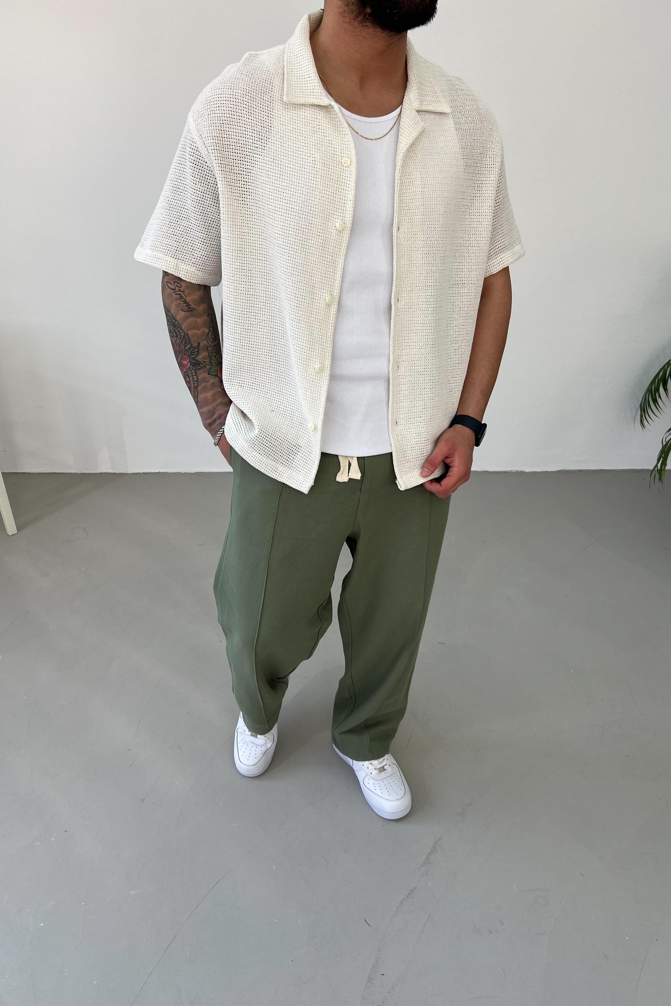 Örme Keten Oversize Ekru Gömlek 151