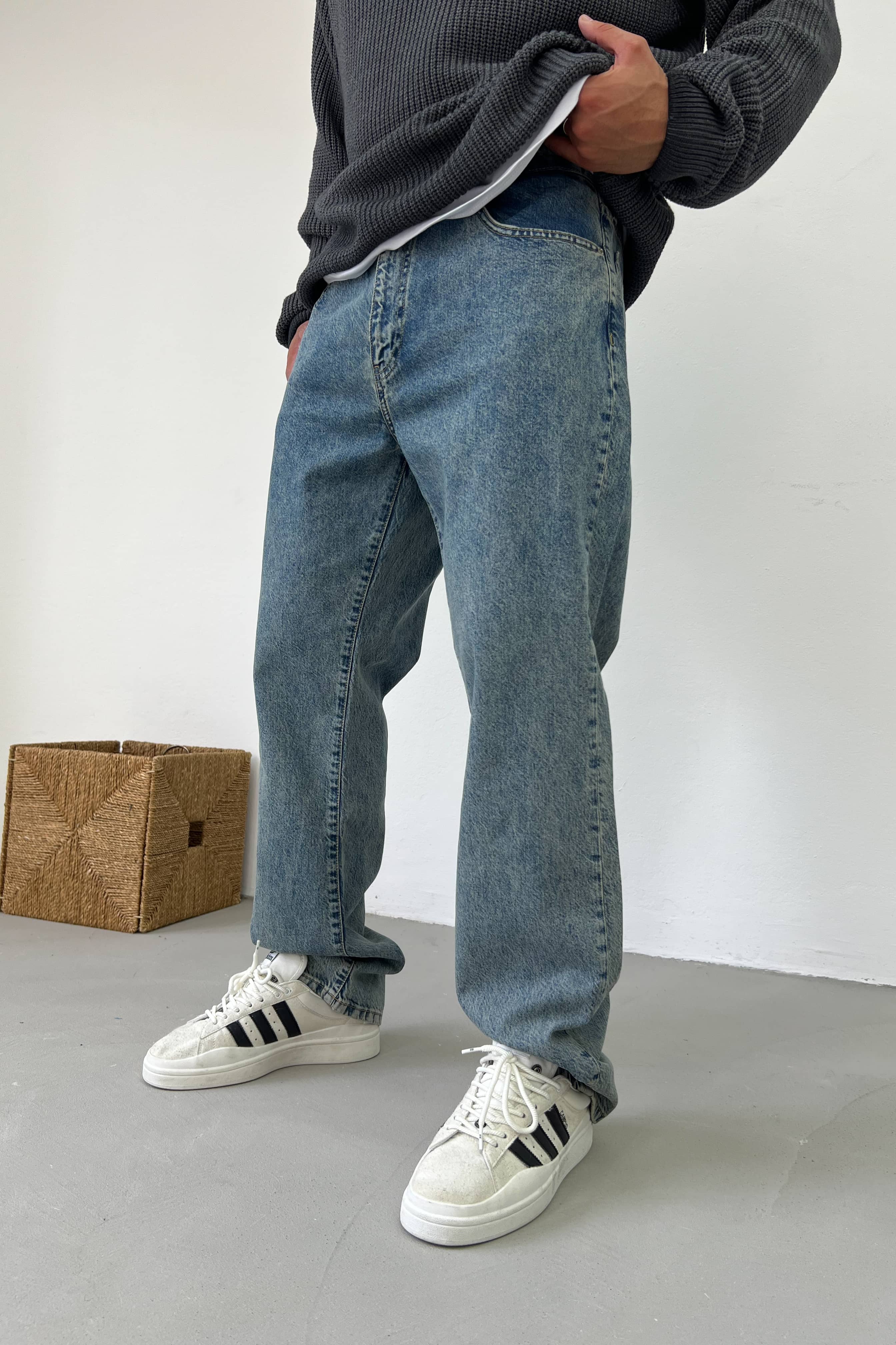 Eskitme Mavi Baggy Pantolon 16834-3