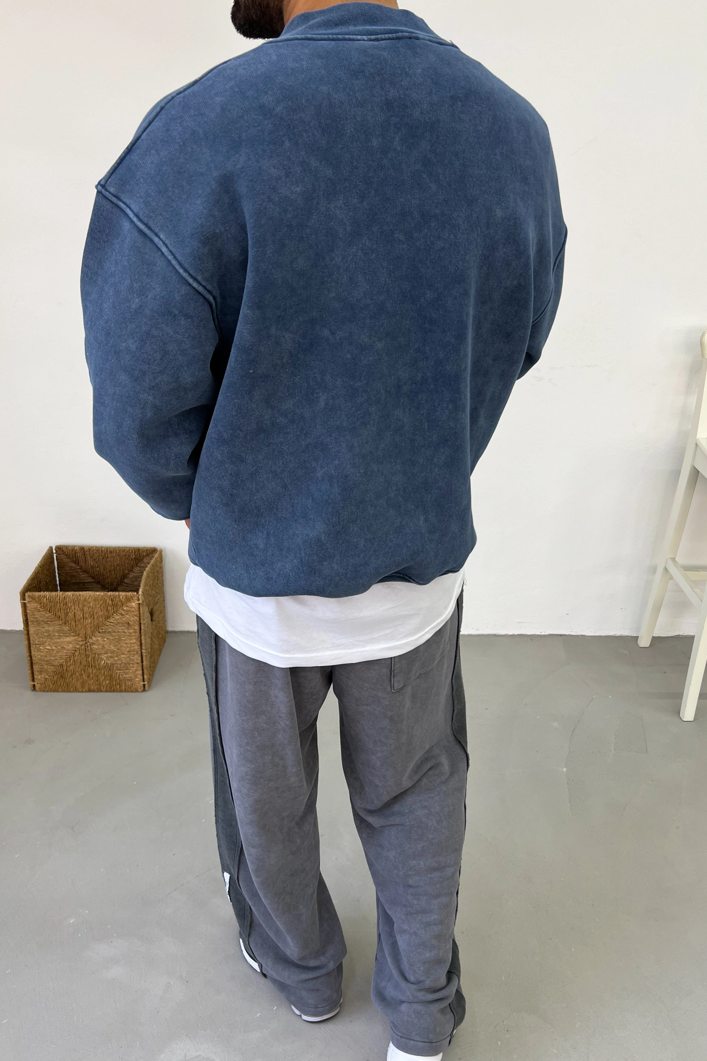 Yıkamalı Oversize Fermuarlı Sweatshirt 70-05