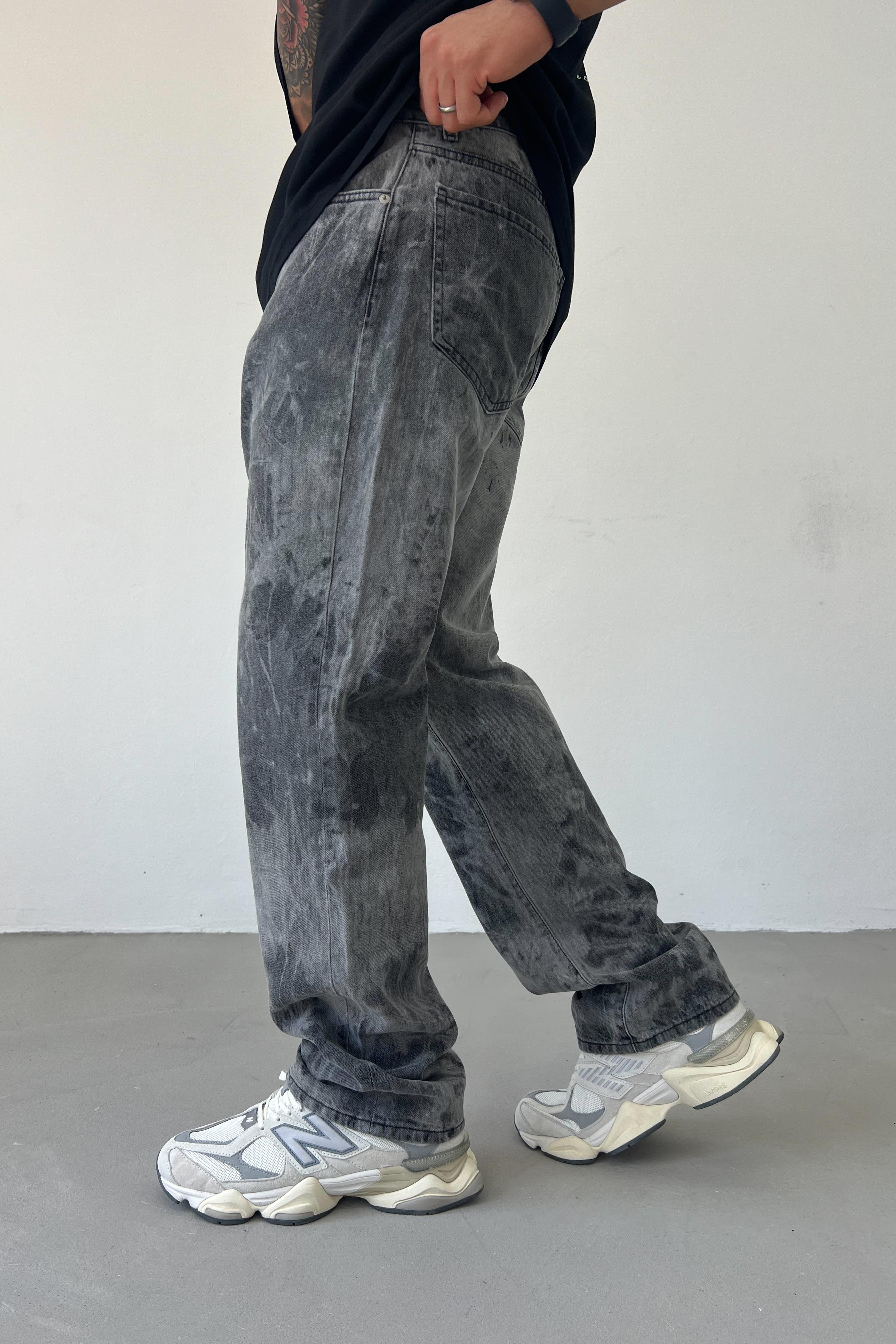 Batik Yıkamalı Gri Baggy Pantolon 16671-STD