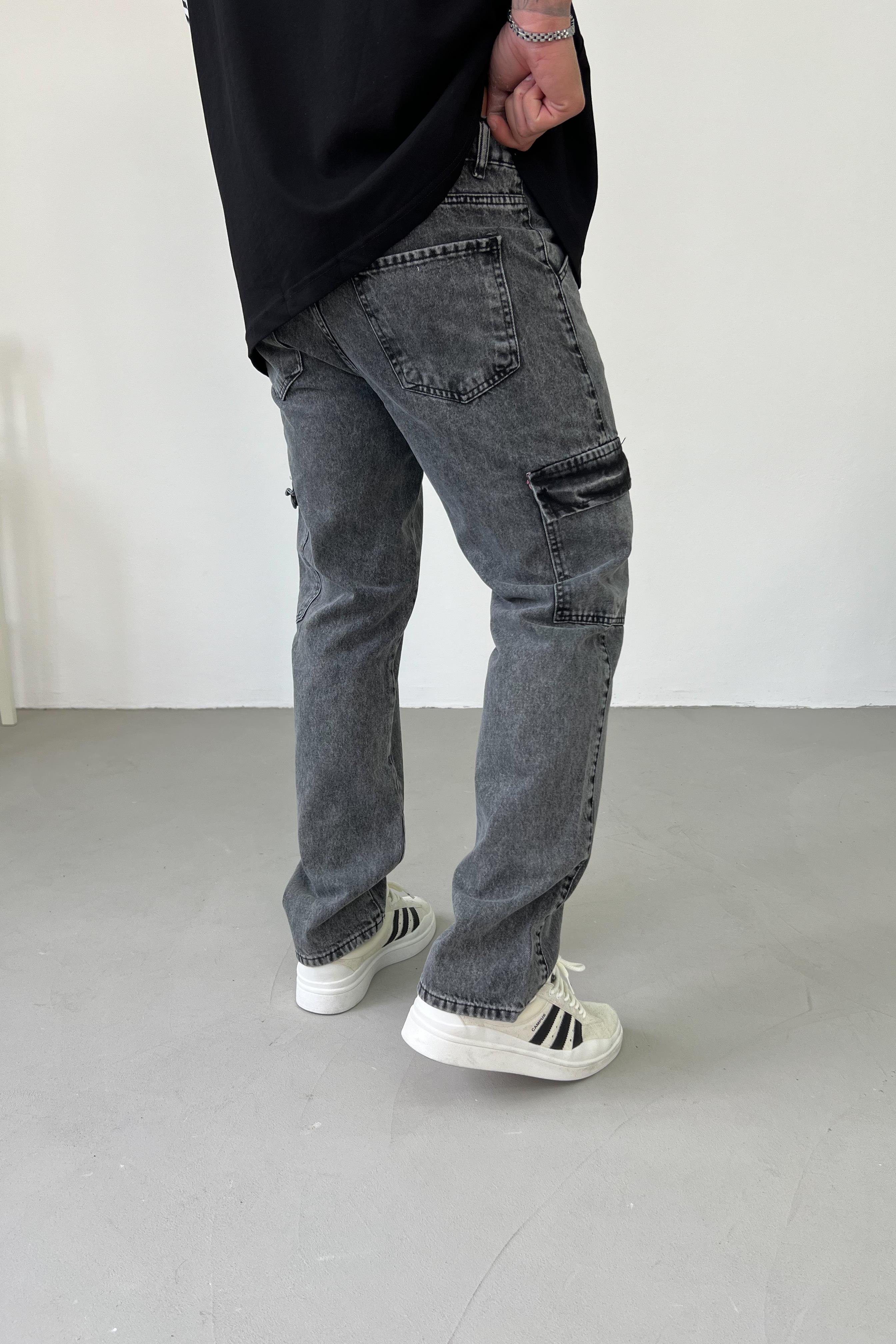 Gabardin Kumaş Antrasit Kargo Baggy Pantolon 2294