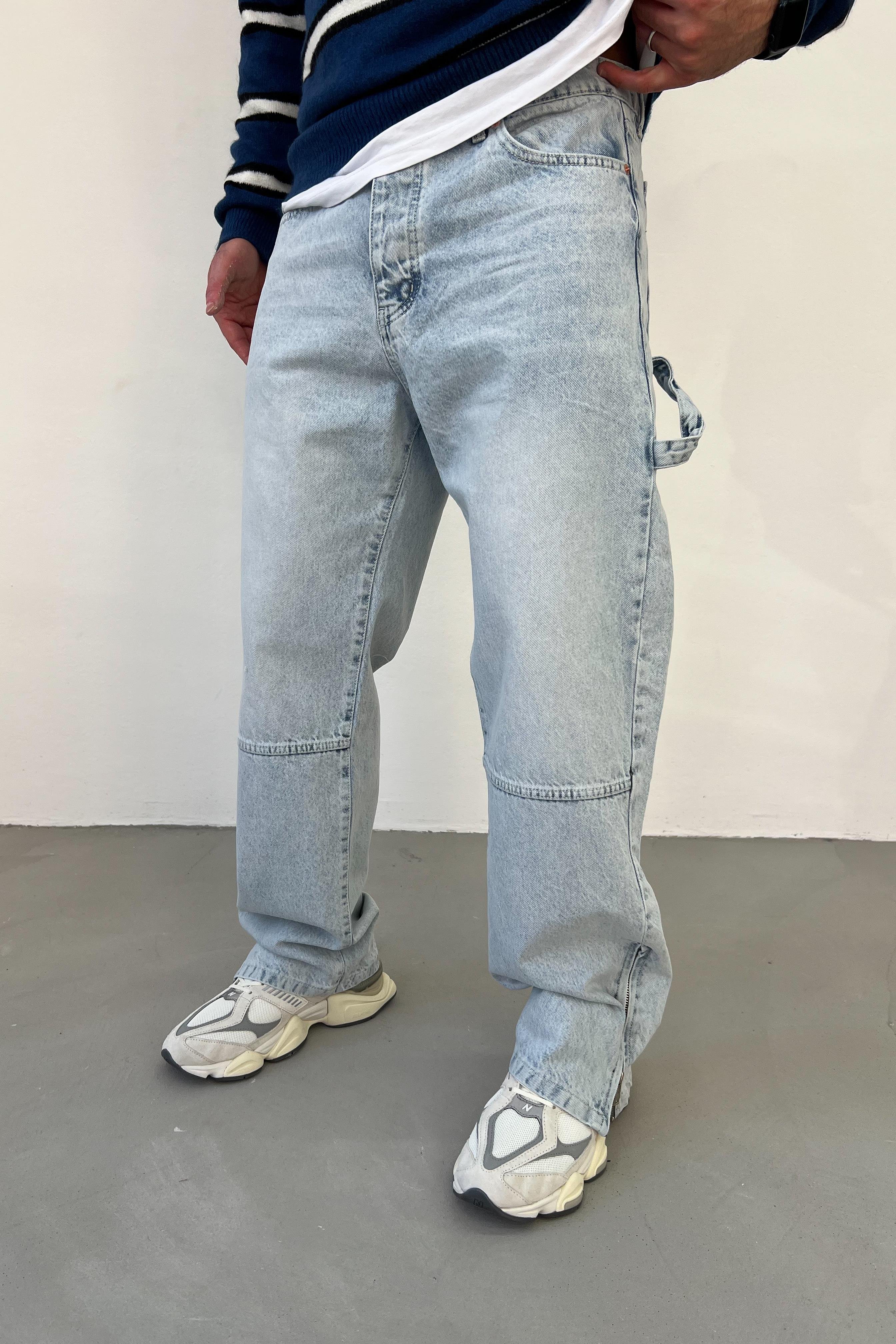Paçası Fermuarlı Buz Mavi Baggy Pantolon 2884-2