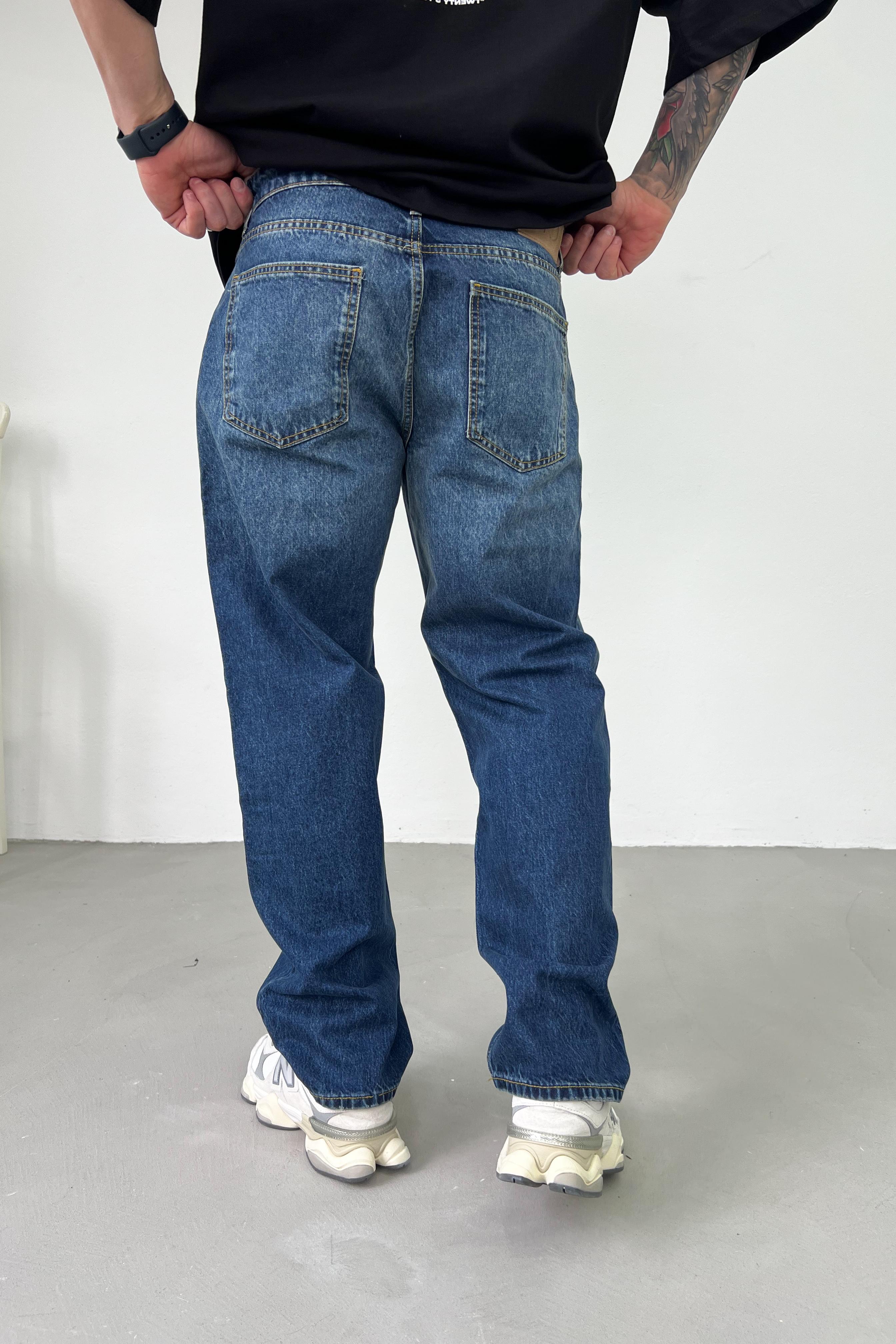 Taşlamalı Koyu Mavi Baggy Pantolon 16571-4