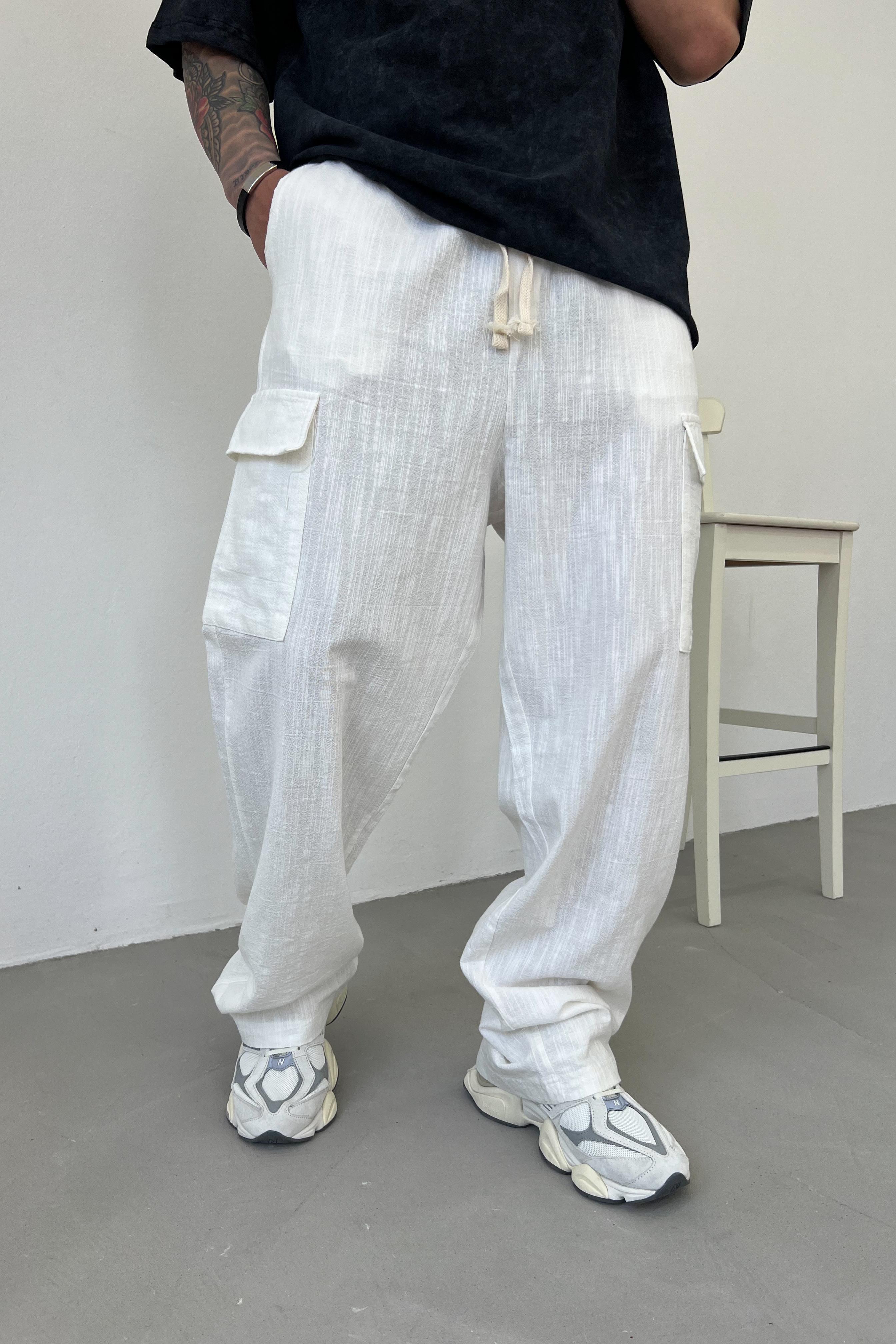 Keten Kargo Baggy Pantolon 70-136