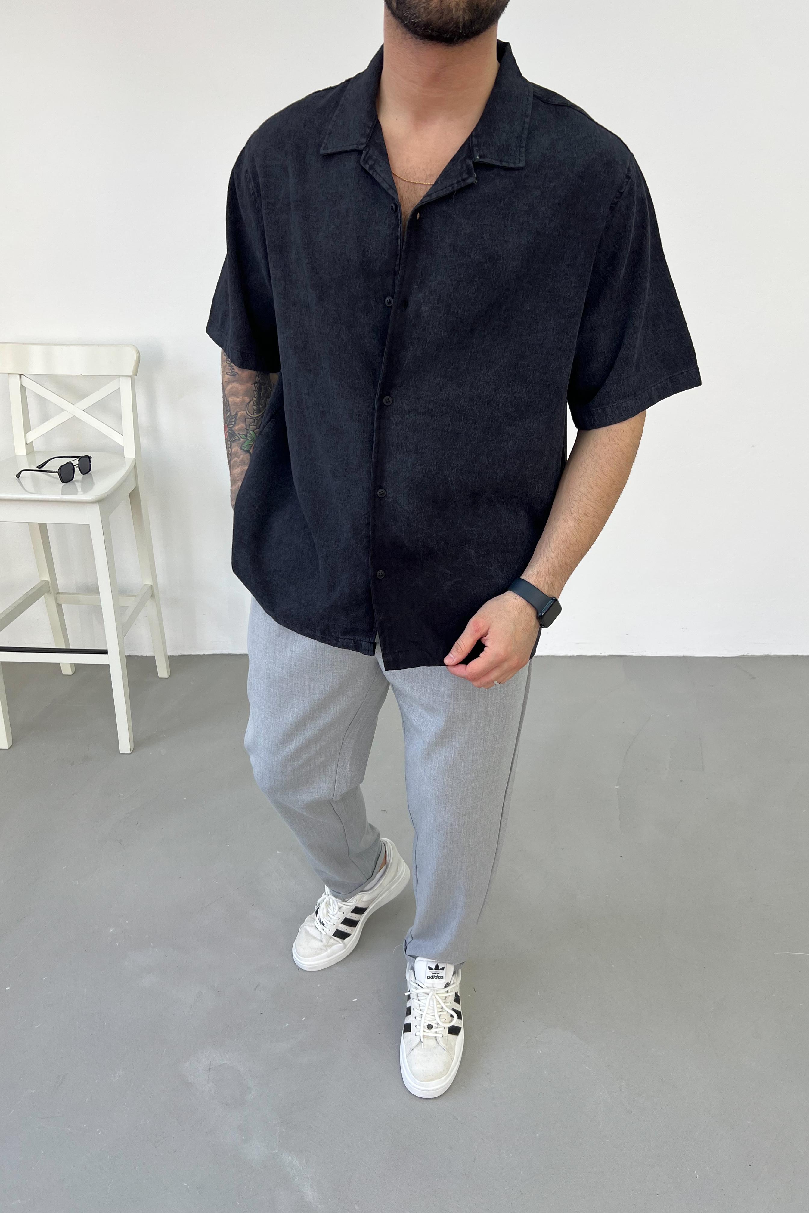 Oversize Basic Keten Gömlek 40-15