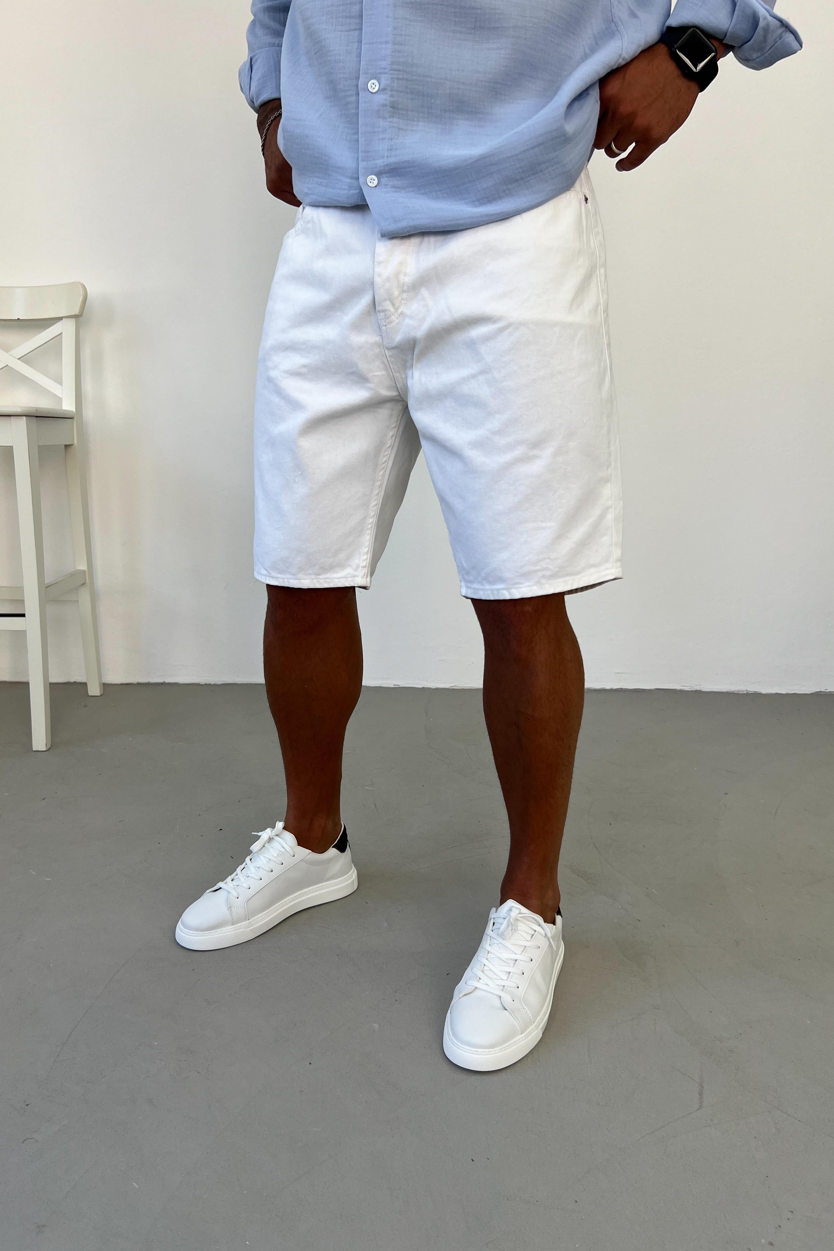 Relaxed Fit Beyaz Kot Şort 2570