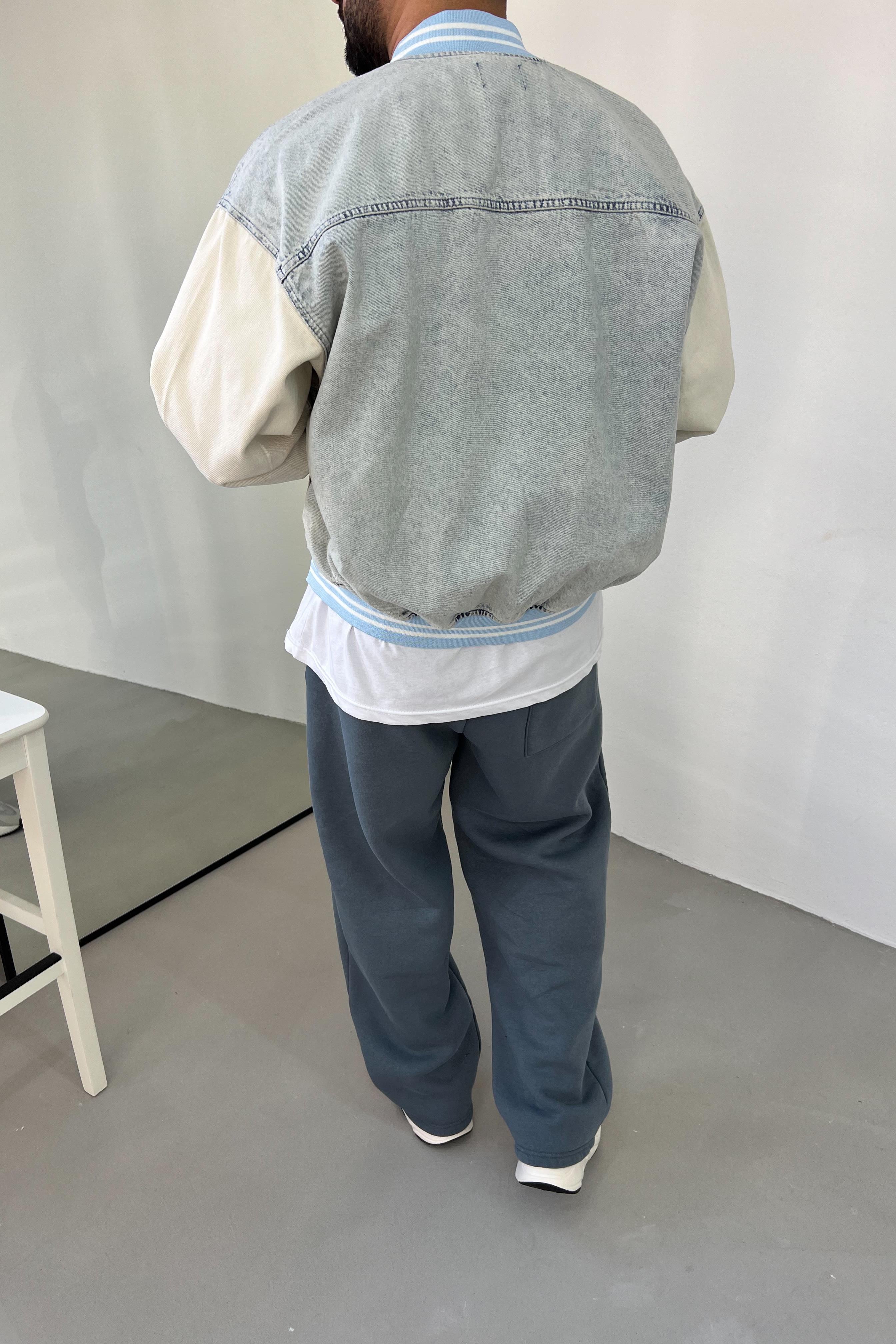 Kolu Parçalı Oversize Mavi Bomber Ceket 16557-STD