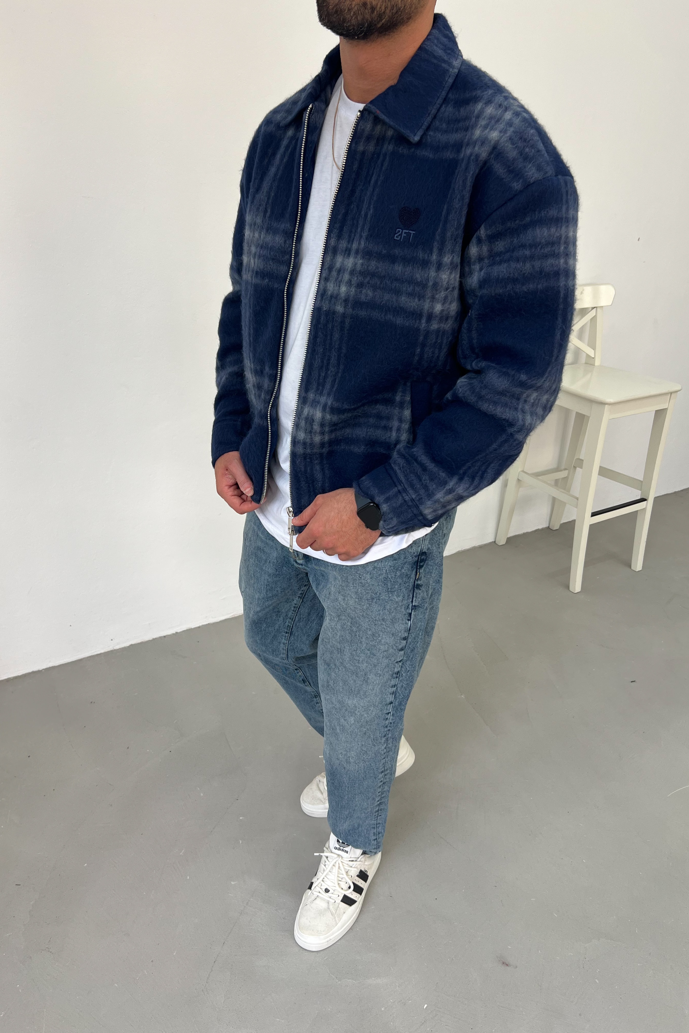 Oversize Ekose Kaşe Ceket 7030