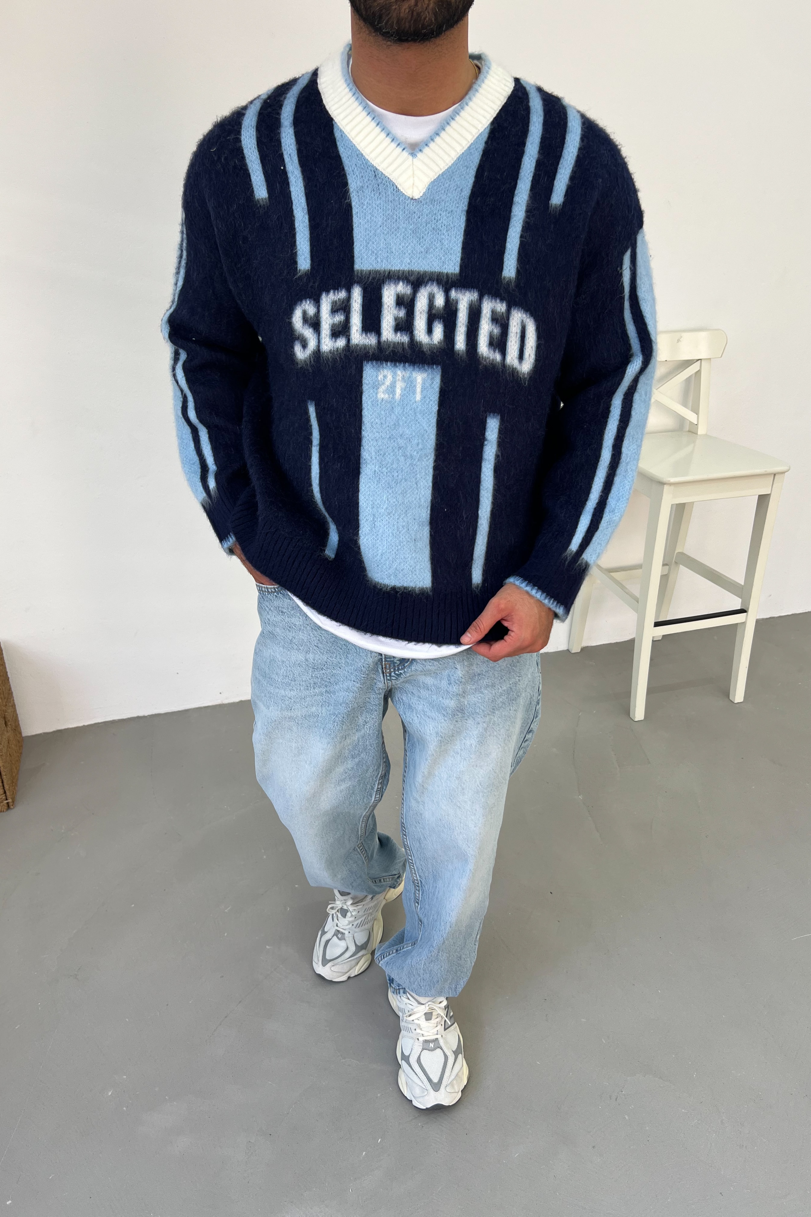 Selected Yazılı Oversize Triko 1001 - Lacivert - Mavi