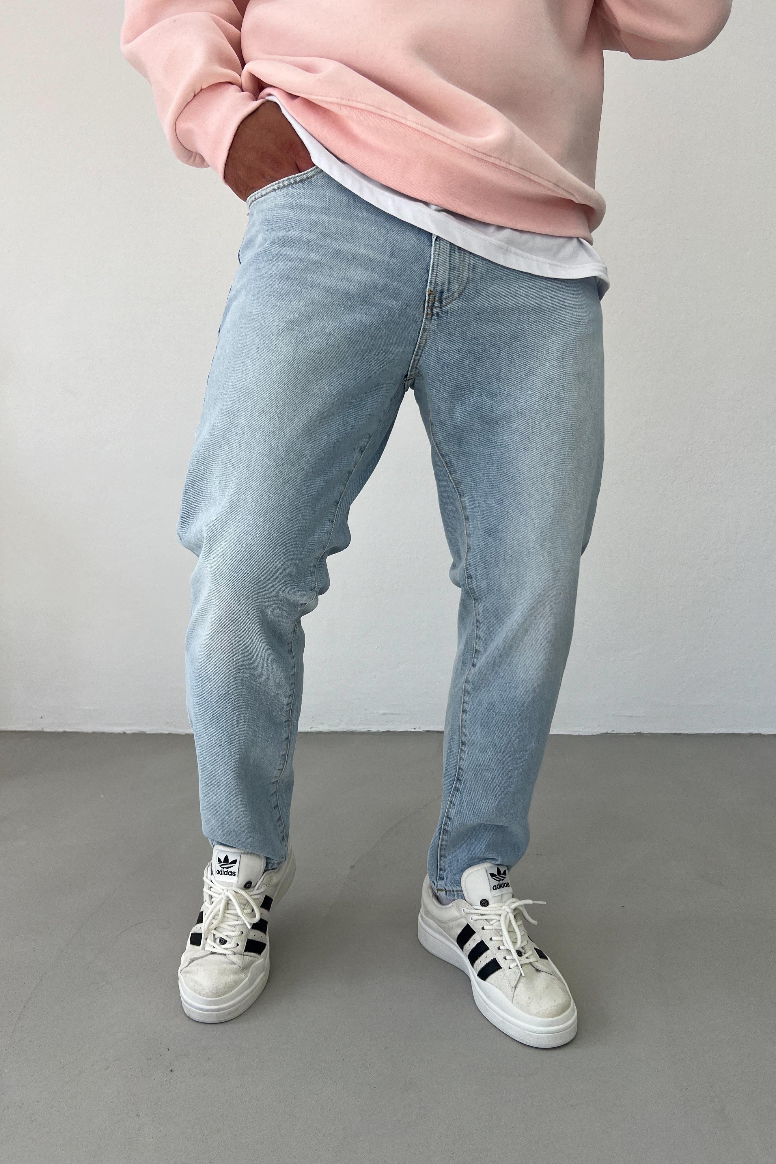 Taşlamalı Buz Mavi Boyfriend Pantolon 16432-4