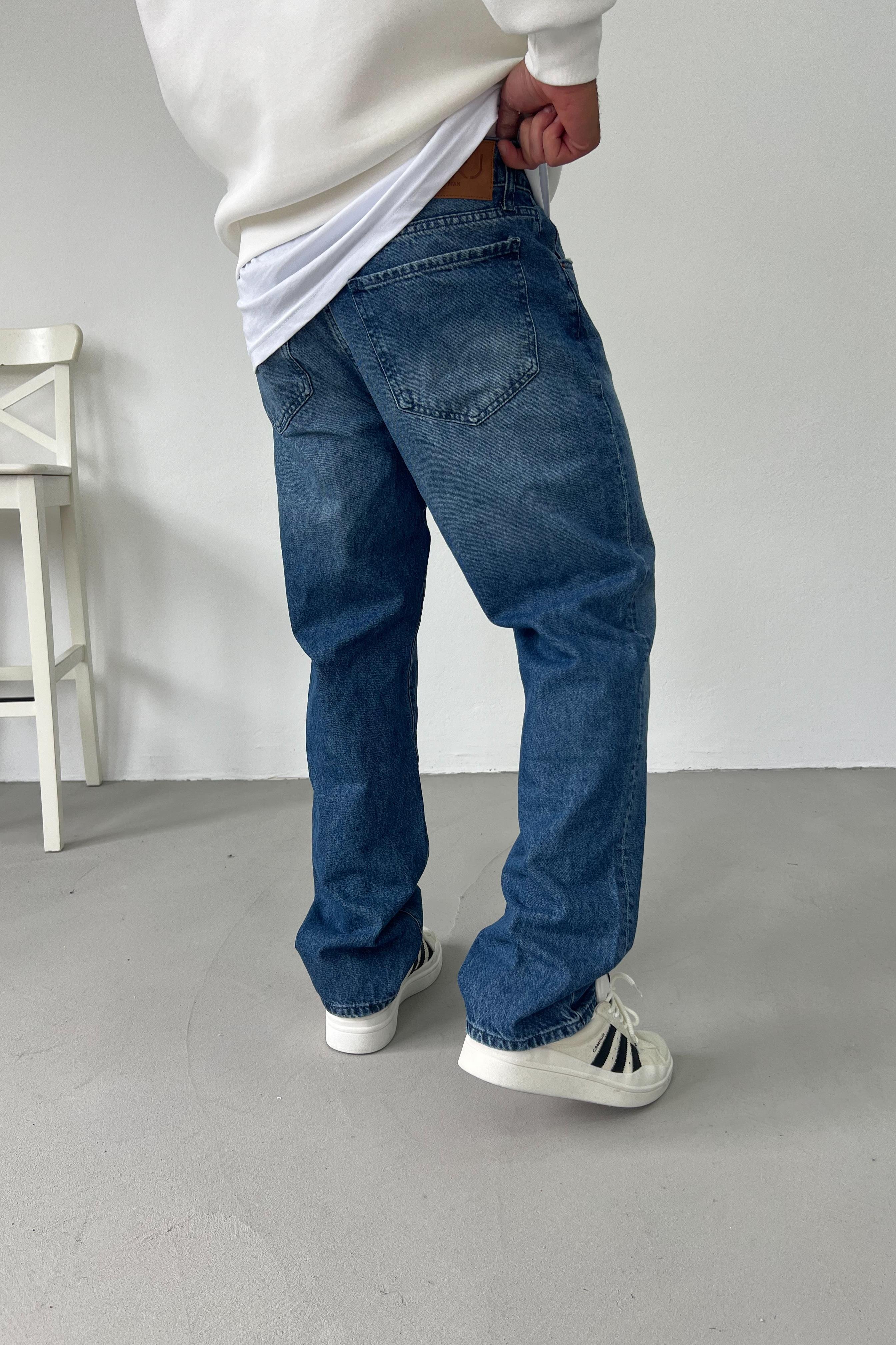 Taşlamalı Mavi Baggy Pantolon 16413-STD