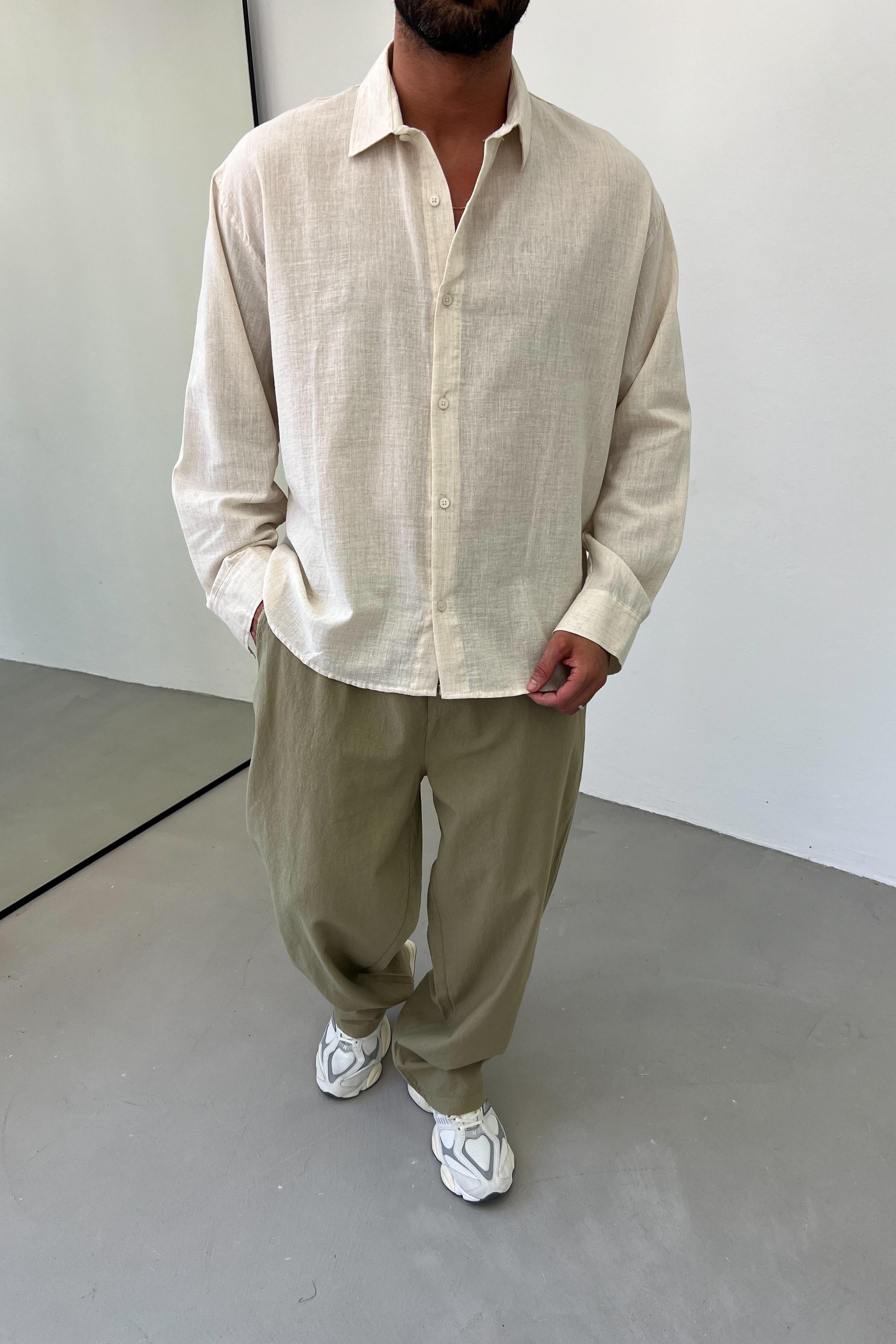 Oversize Basic Keten Gömlek E40-11