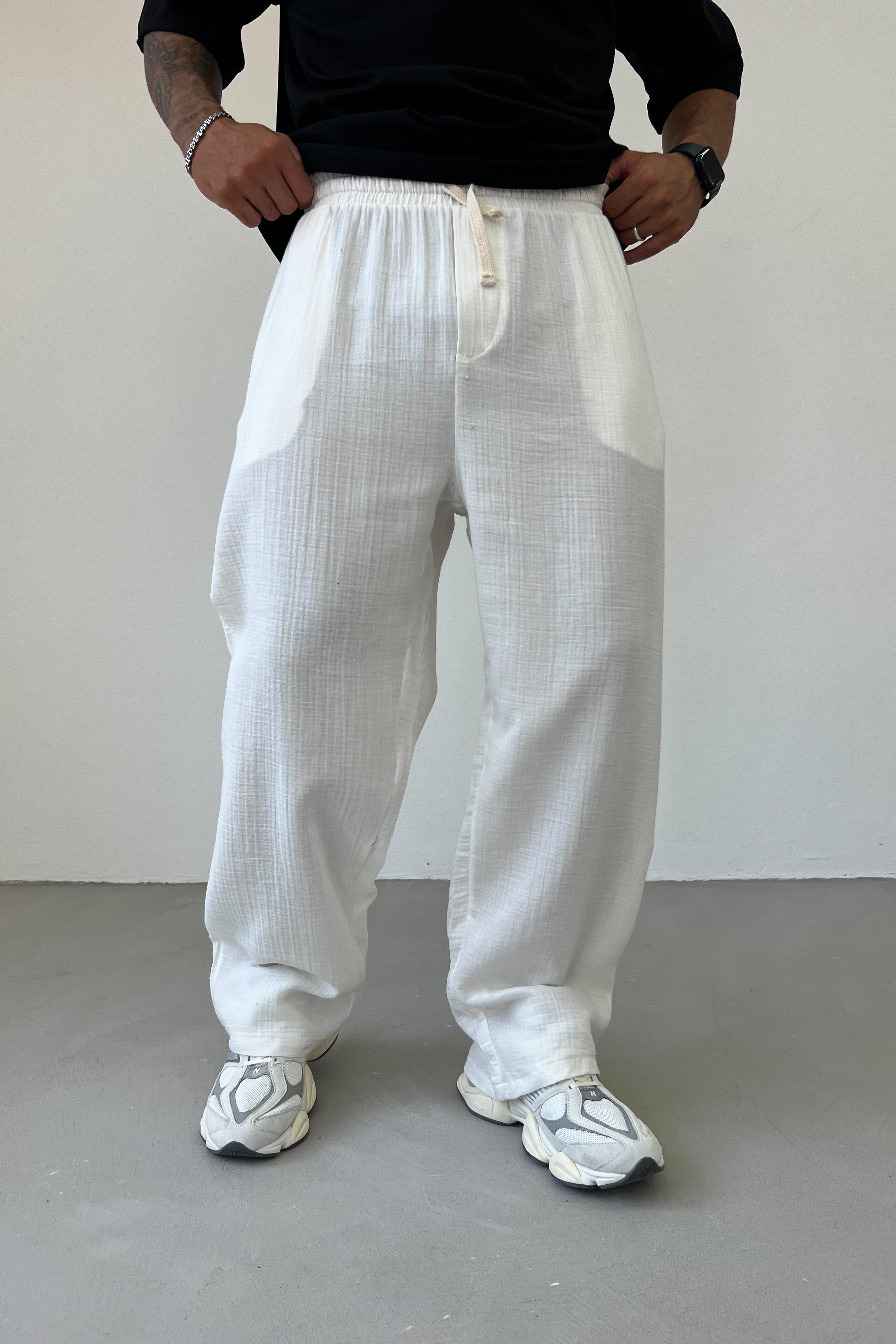 Müslin Kumaş Baggy Pantolon 40-25 - Beyaz