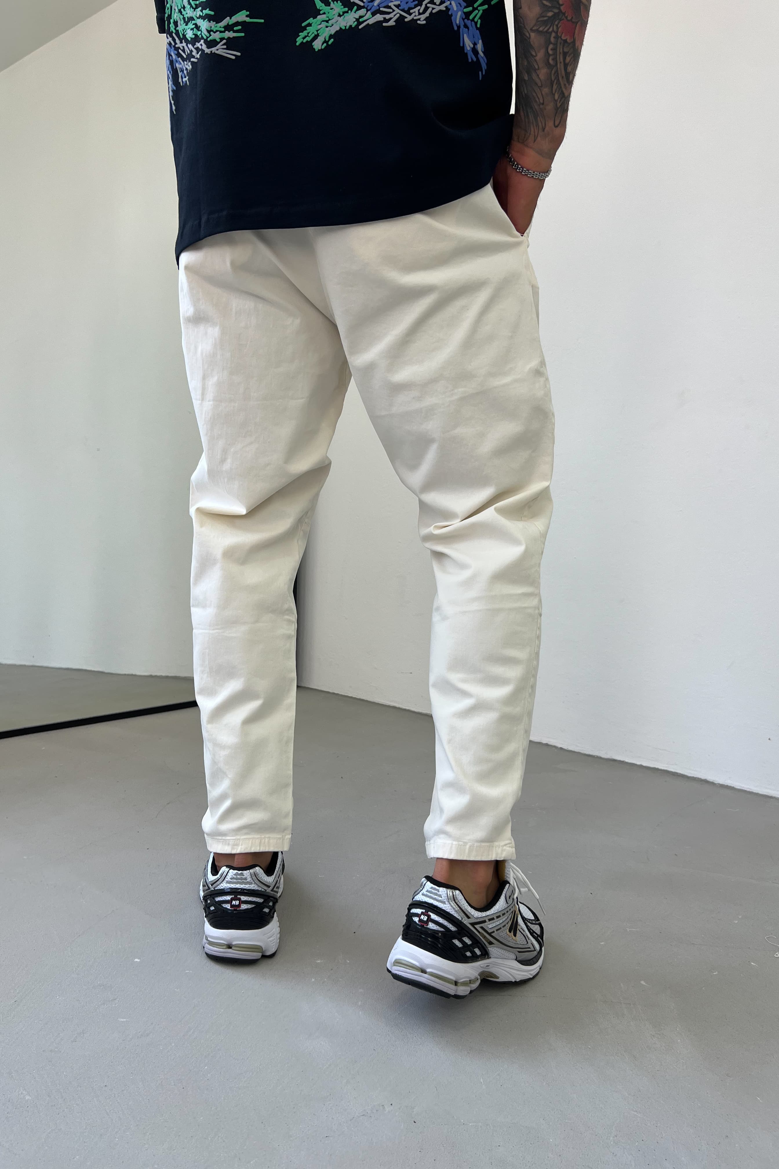 Beli Lastikli İpli Gabardin Krem Pantolon 2344