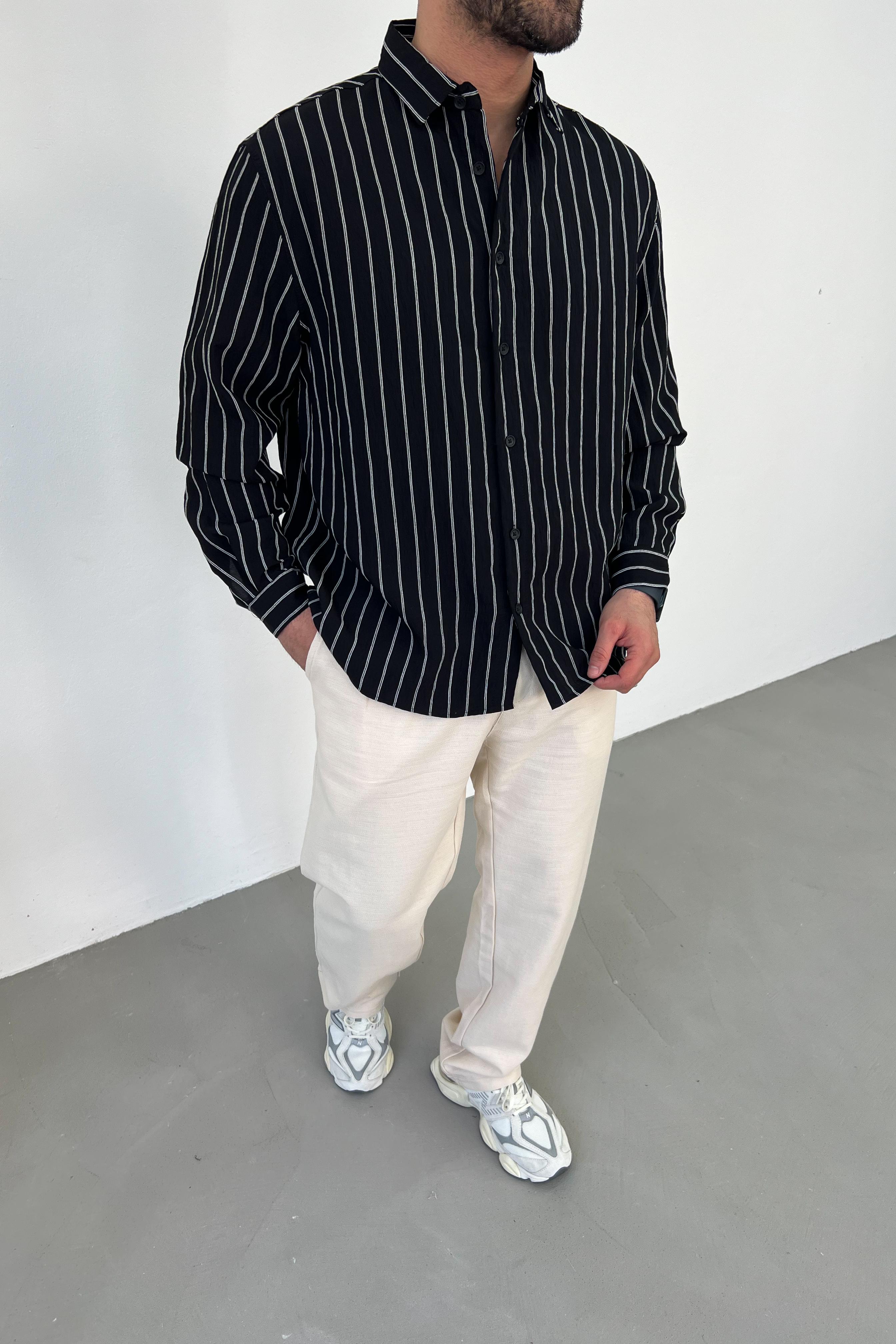 Oversize Çizgili Gömlek 1193