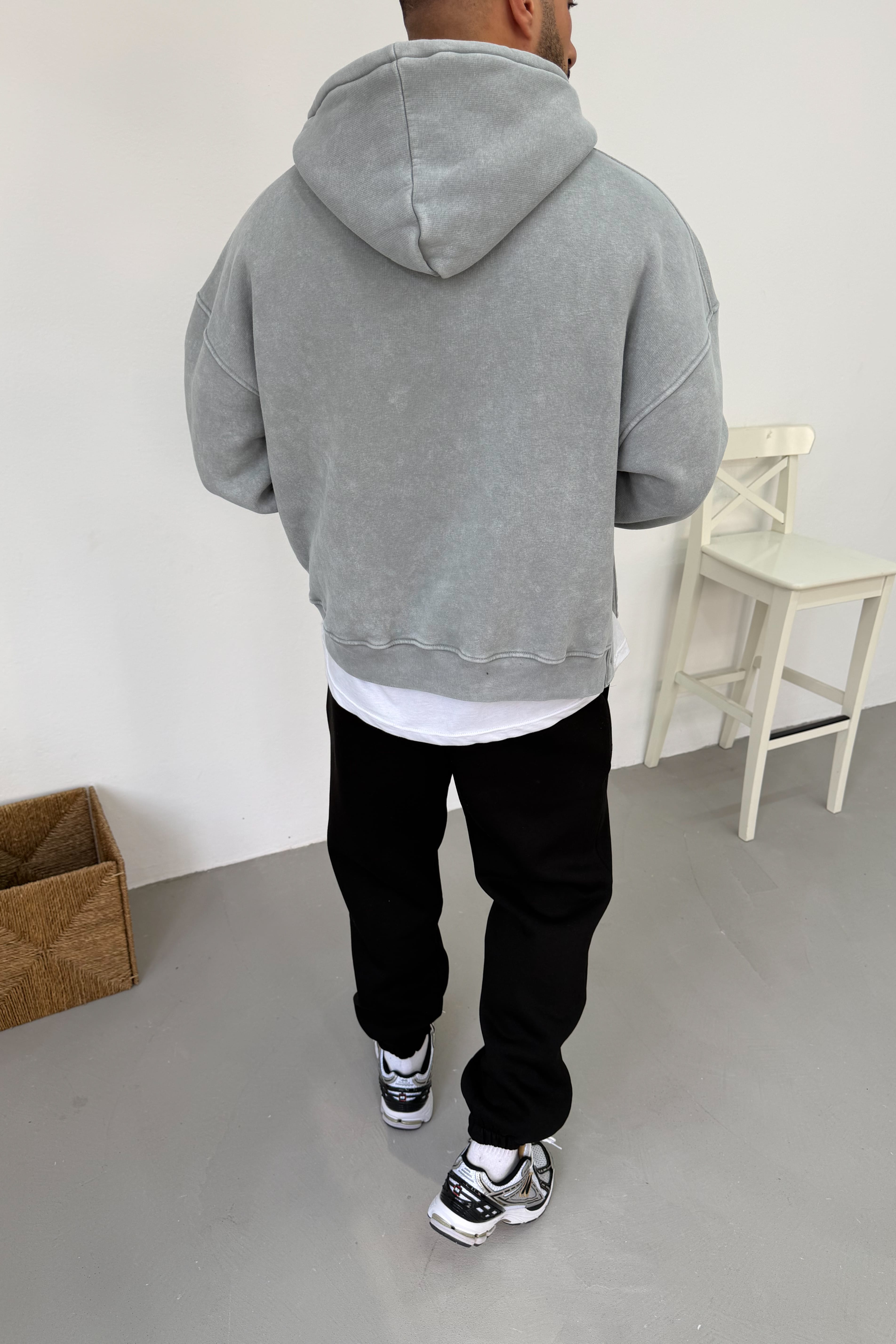 Çıt Çıt Düğme Detaylı Yıkamalı Kapüşonlu Sweatshirt 80-18