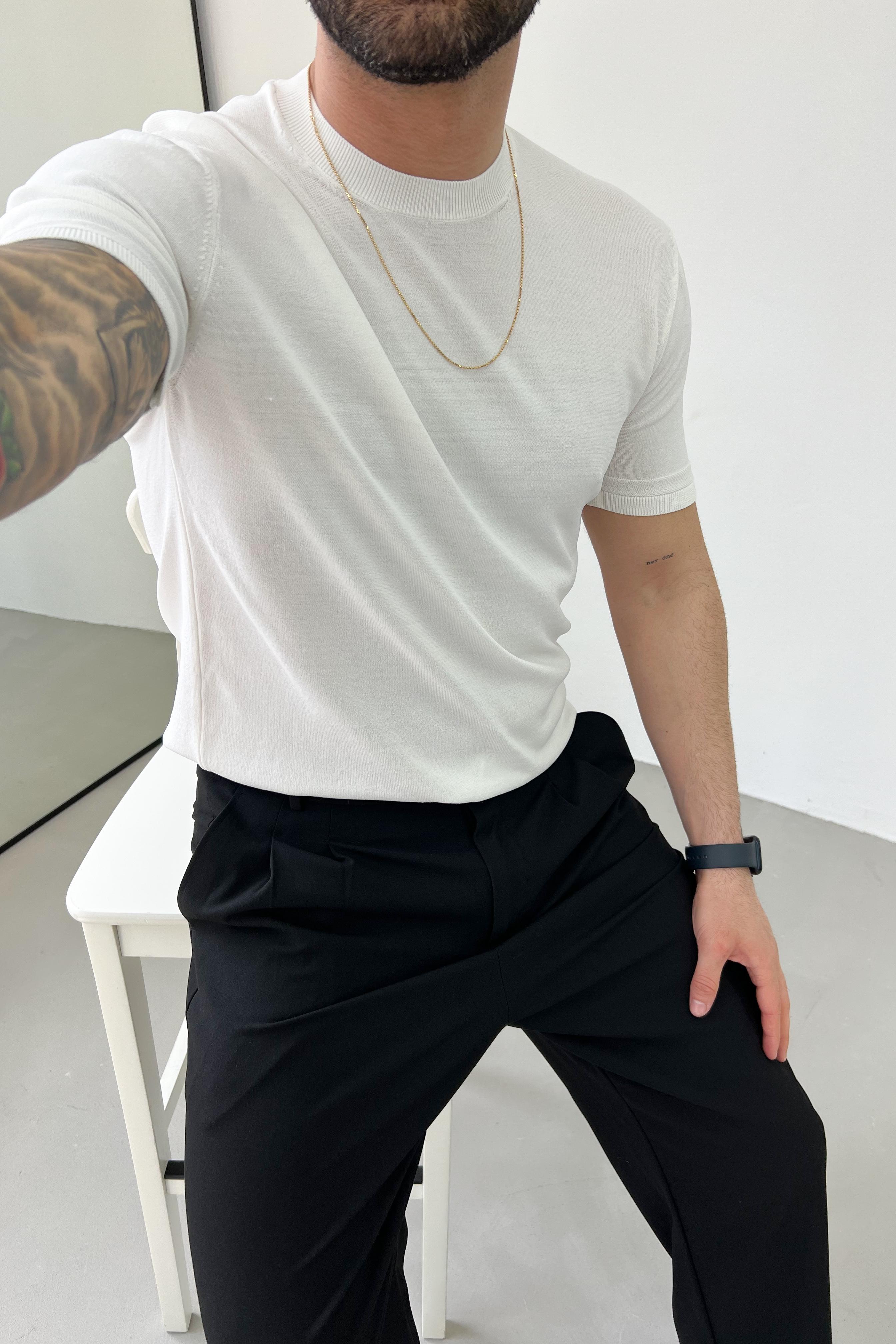 Örgü Desenli Bisiklet Yaka Triko Tshirt 6003