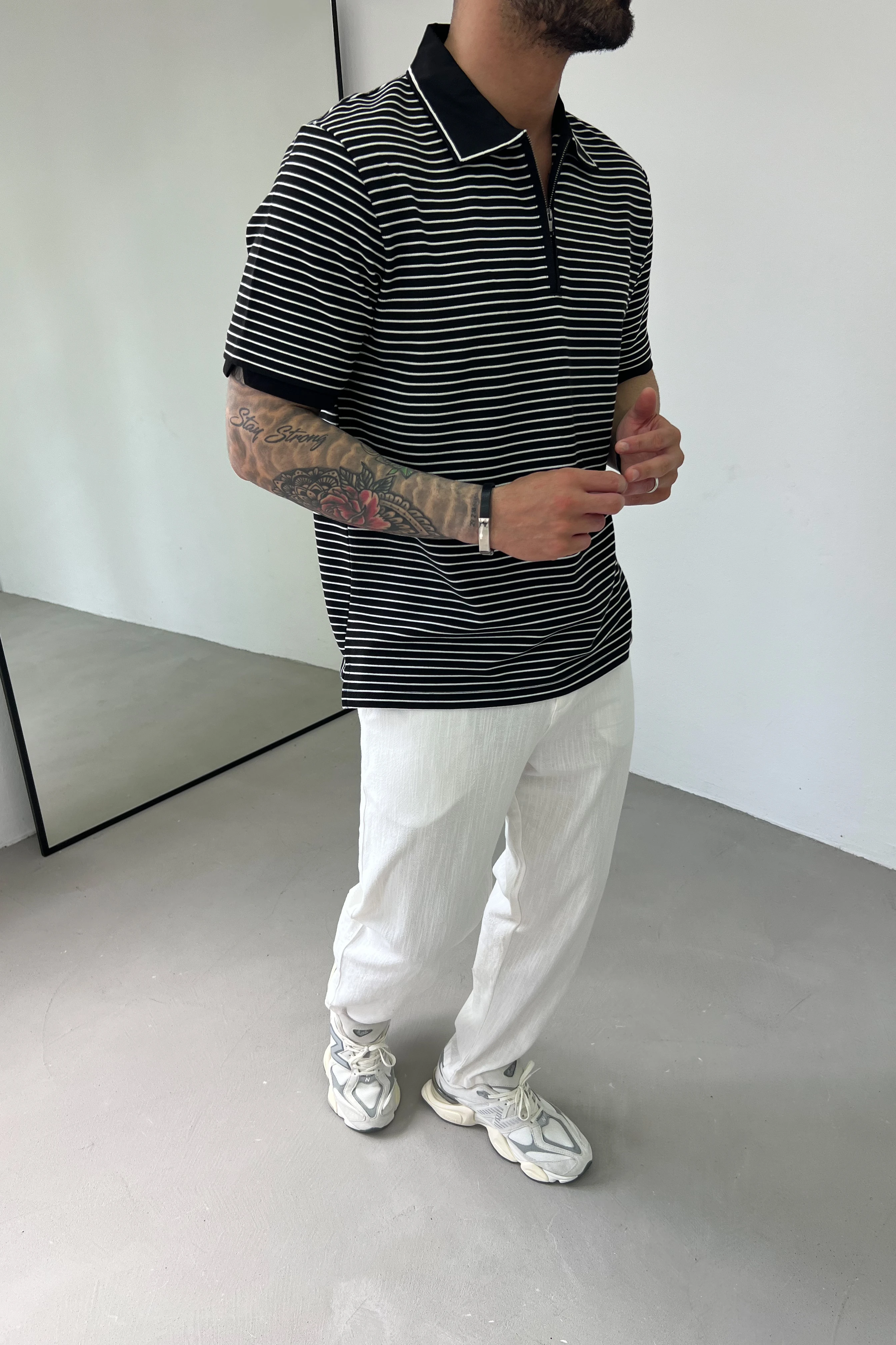 Çizgili Waffle Kumaş Polo Yaka Tshirt 1033