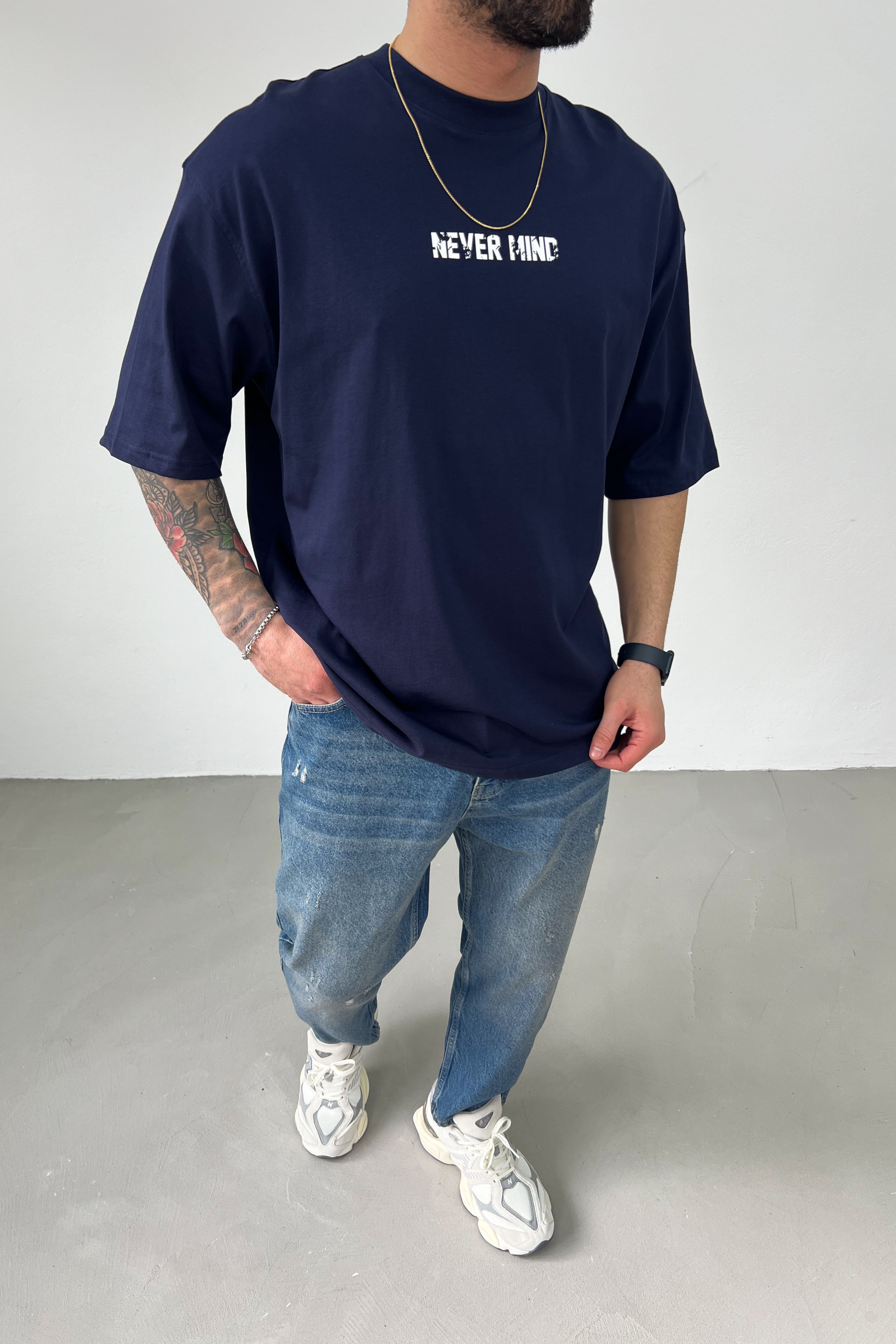 Never Mind Baskılı Oversize Tshirt 2511