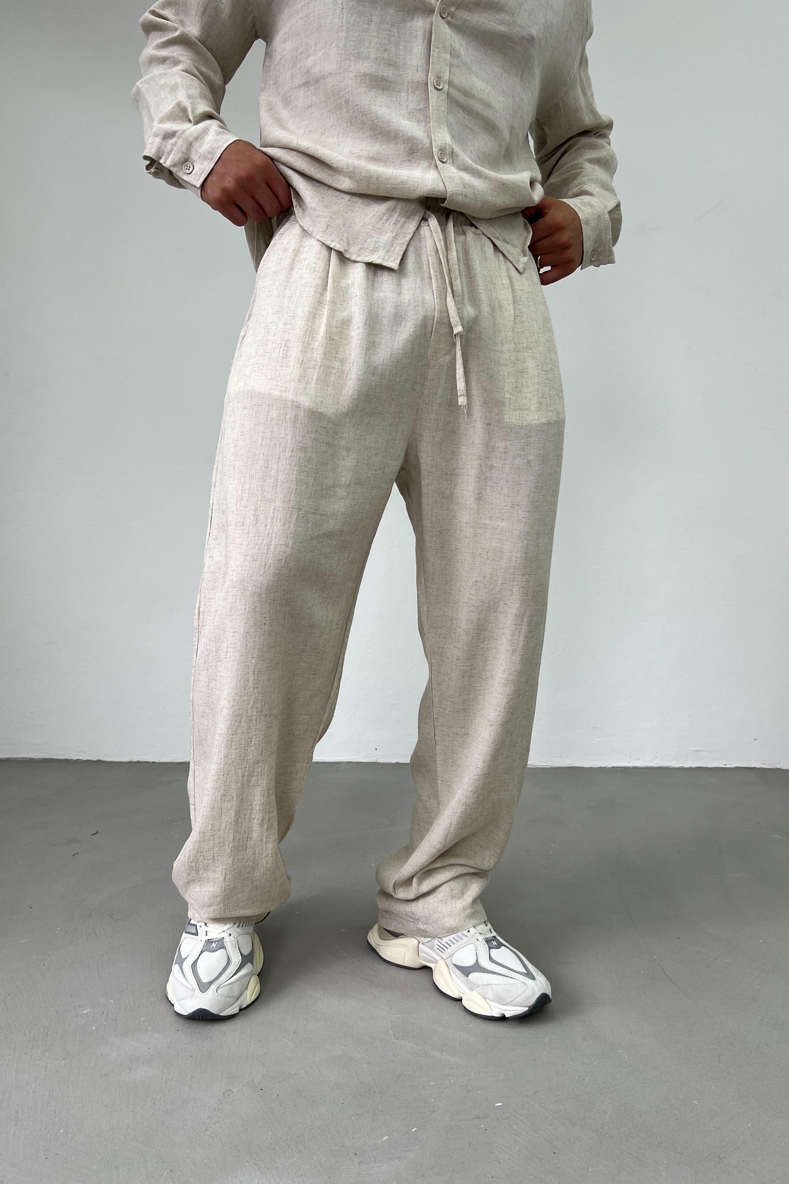Viskon Keten Baggy Pantolon 1225 - Bej